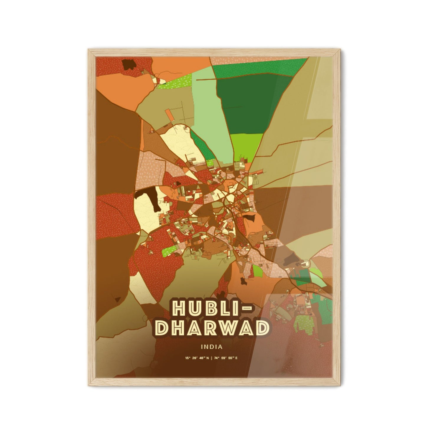 Colorful HUBLI–DHARWAD INDIA Fine Art Map Farmhouse