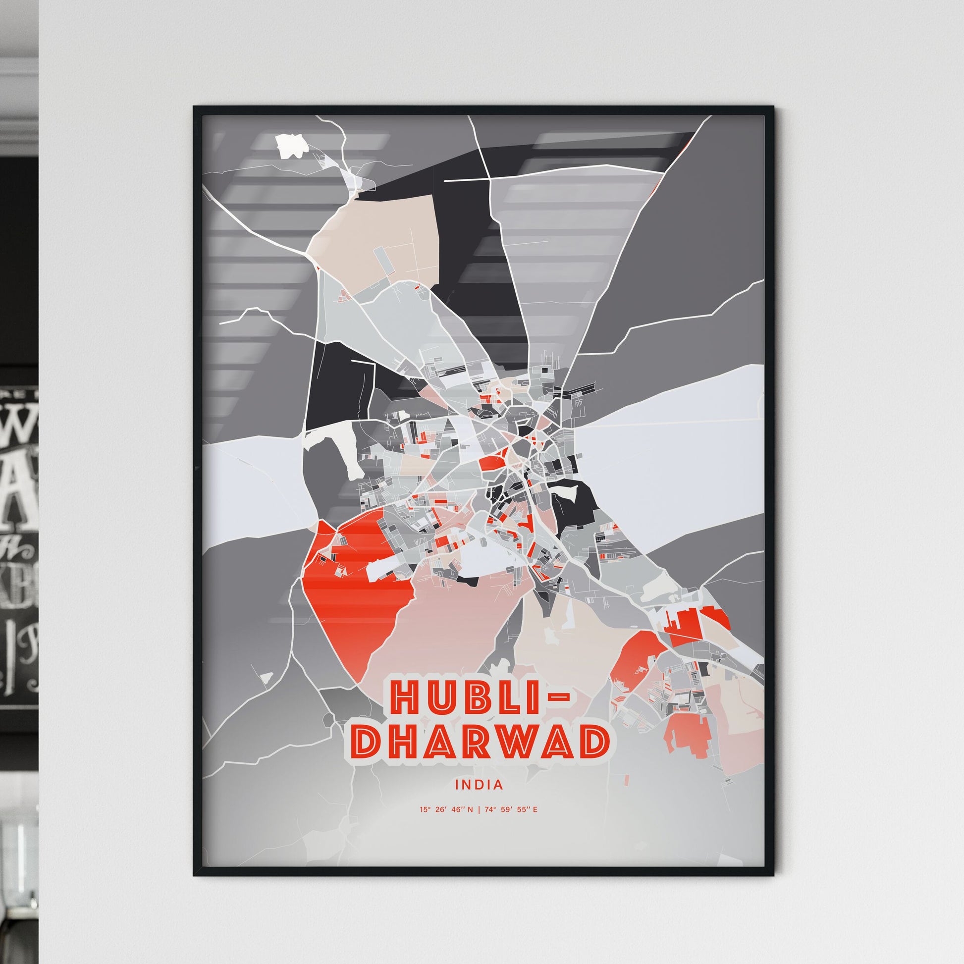 Colorful HUBLI–DHARWAD INDIA Fine Art Map Modern