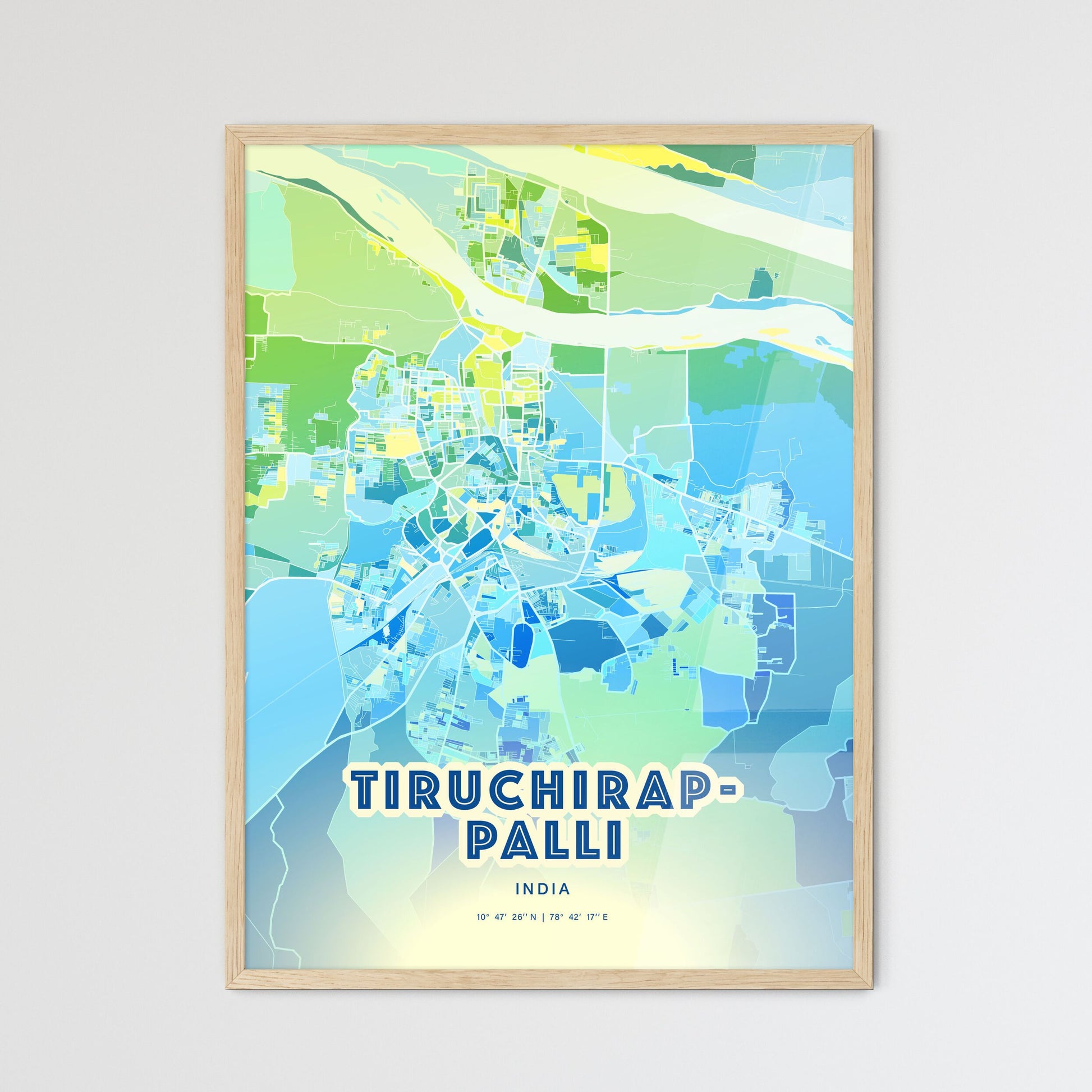 Colorful TIRUCHIRAPPALLI INDIA Fine Art Map Cool Blue