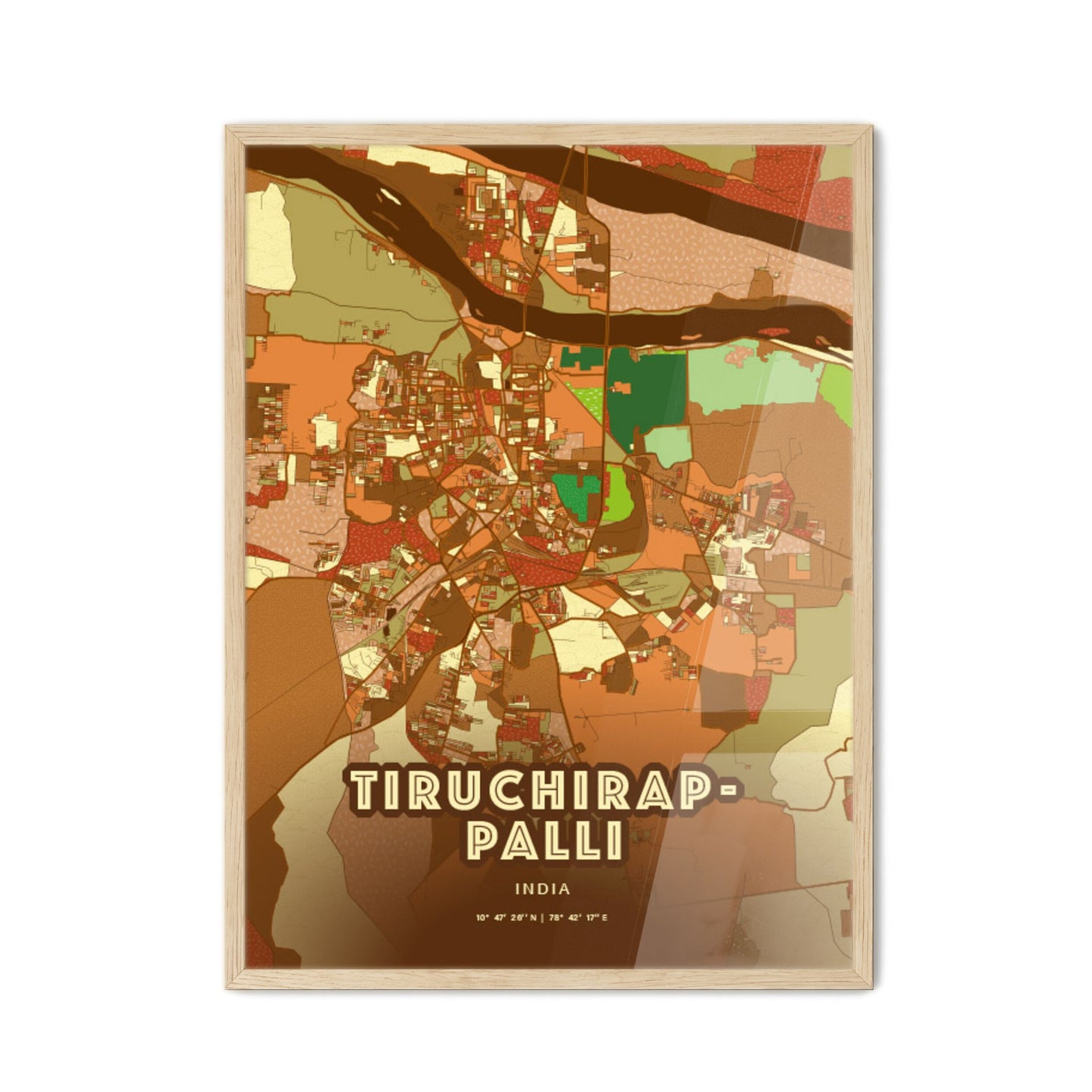 Colorful TIRUCHIRAPPALLI INDIA Fine Art Map Farmhouse