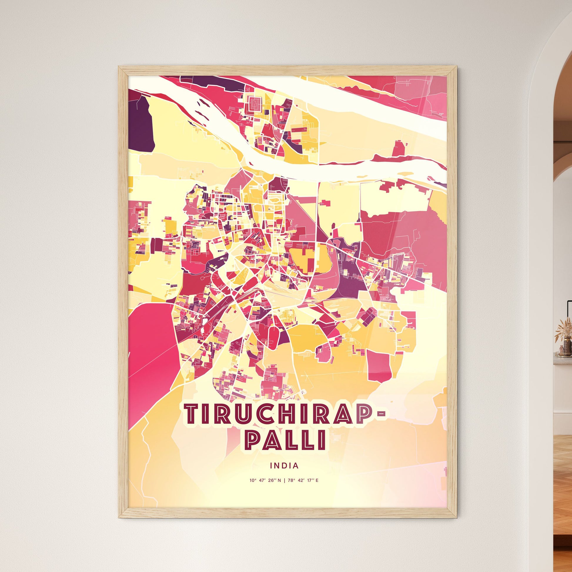 Colorful TIRUCHIRAPPALLI INDIA Fine Art Map Hot Red