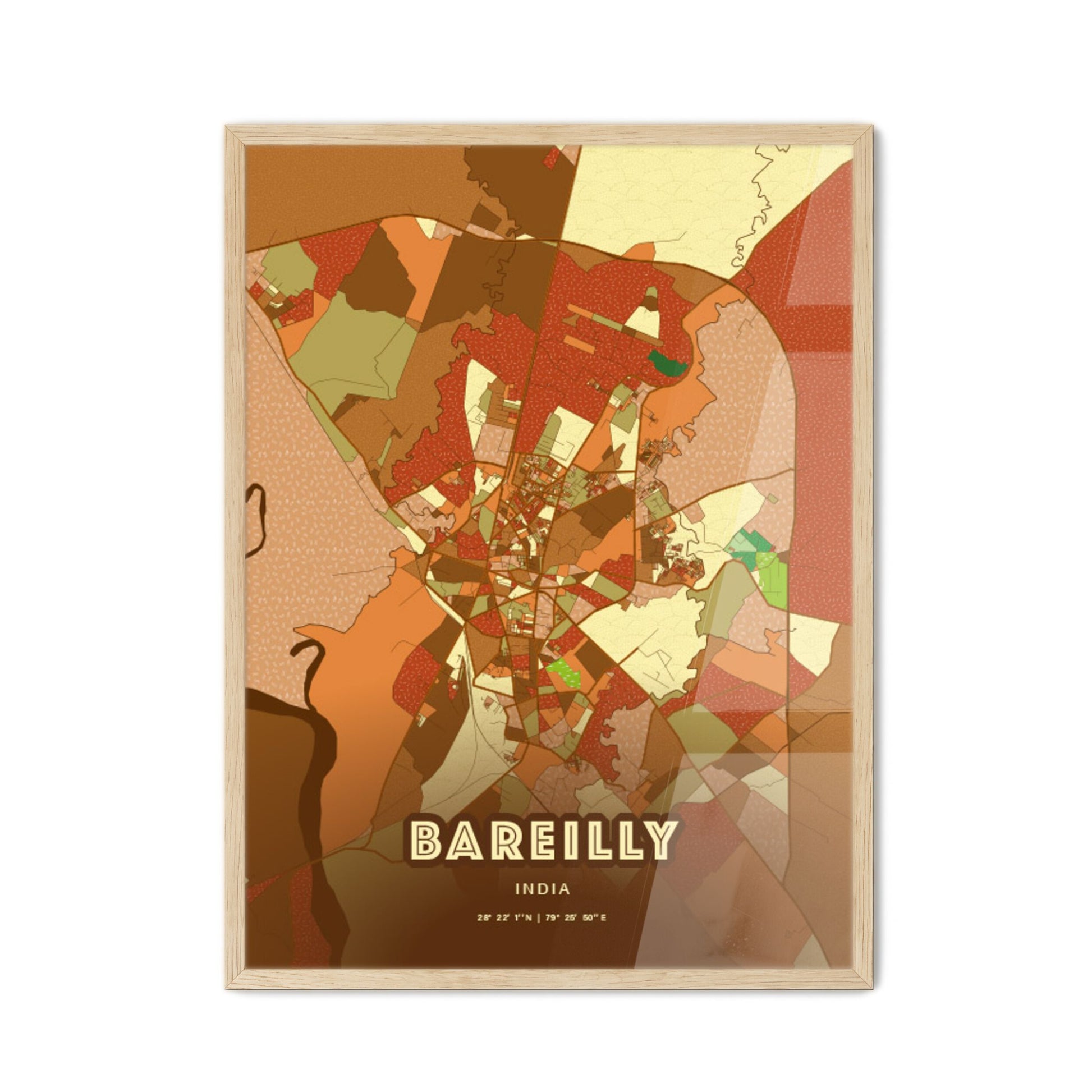 Colorful BAREILLY INDIA Fine Art Map Farmhouse