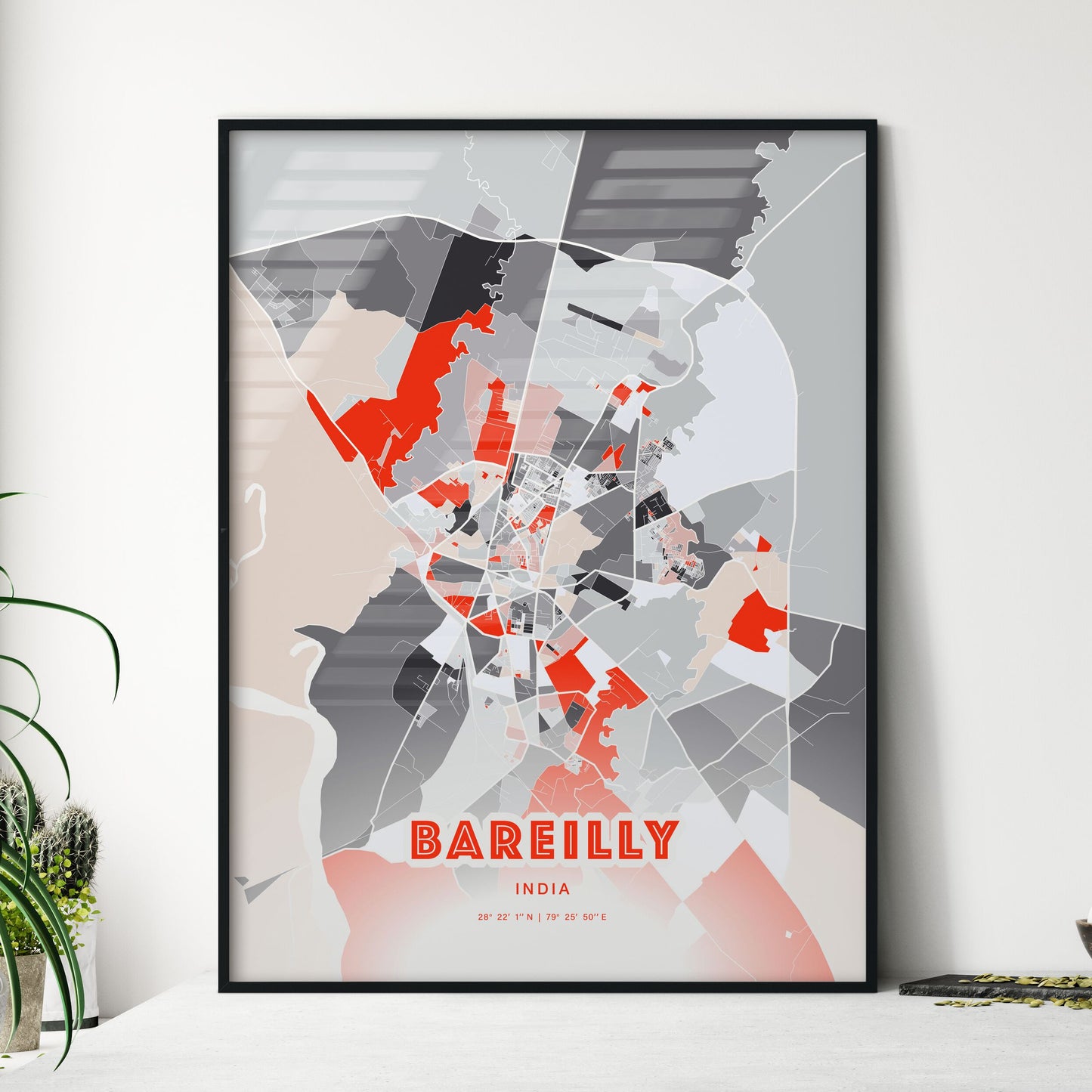 Colorful BAREILLY INDIA Fine Art Map Modern