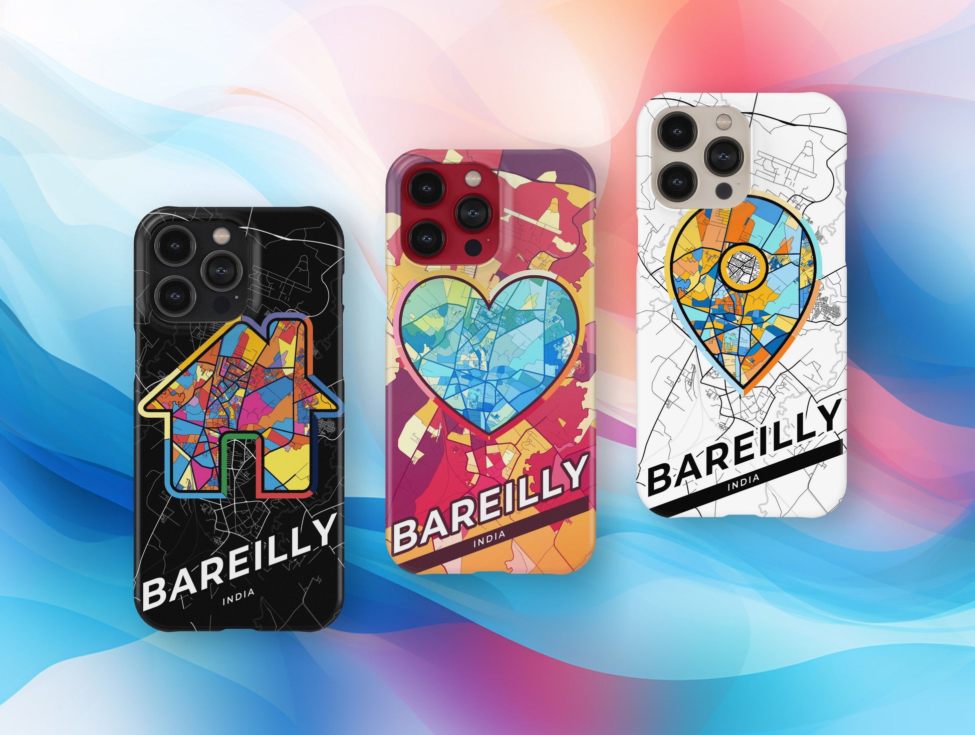 Bareilly India slim phone case with colorful icon. Birthday, wedding or housewarming gift. Couple match cases.