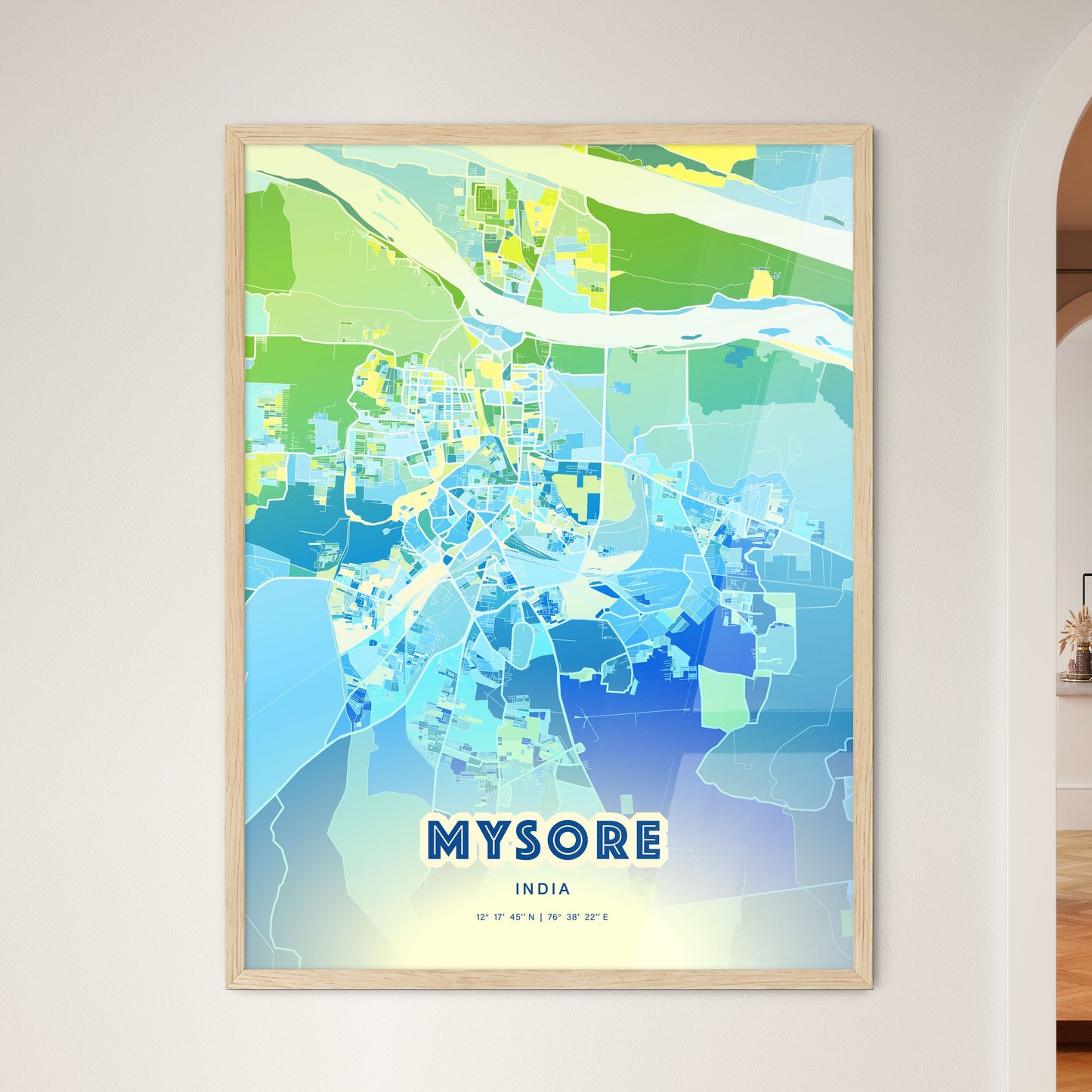 Colorful MYSORE INDIA Fine Art Map Cool Blue