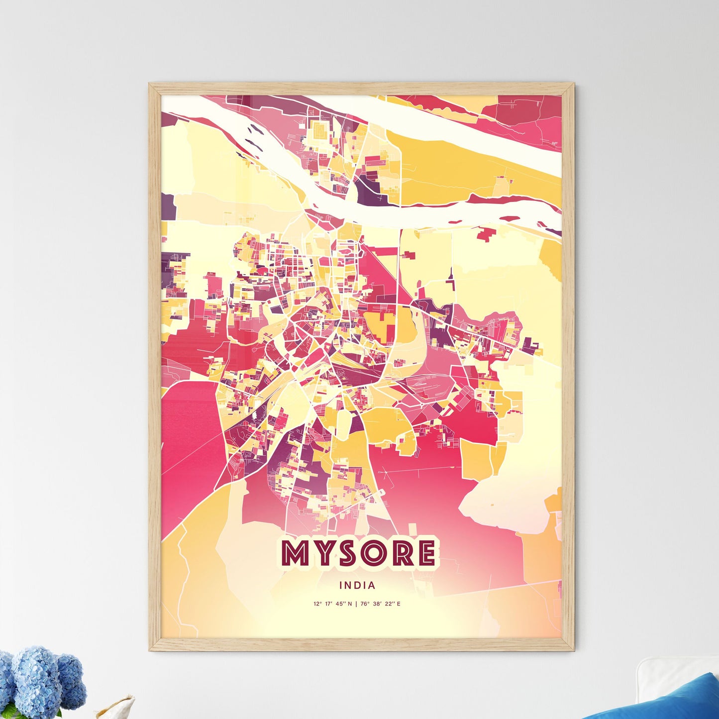 Colorful MYSORE INDIA Fine Art Map Hot Red