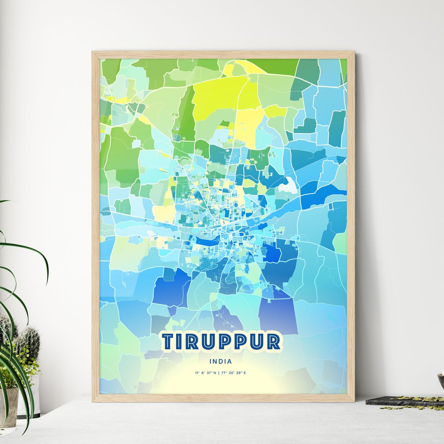 Colorful TIRUPPUR INDIA Fine Art Map Cool Blue