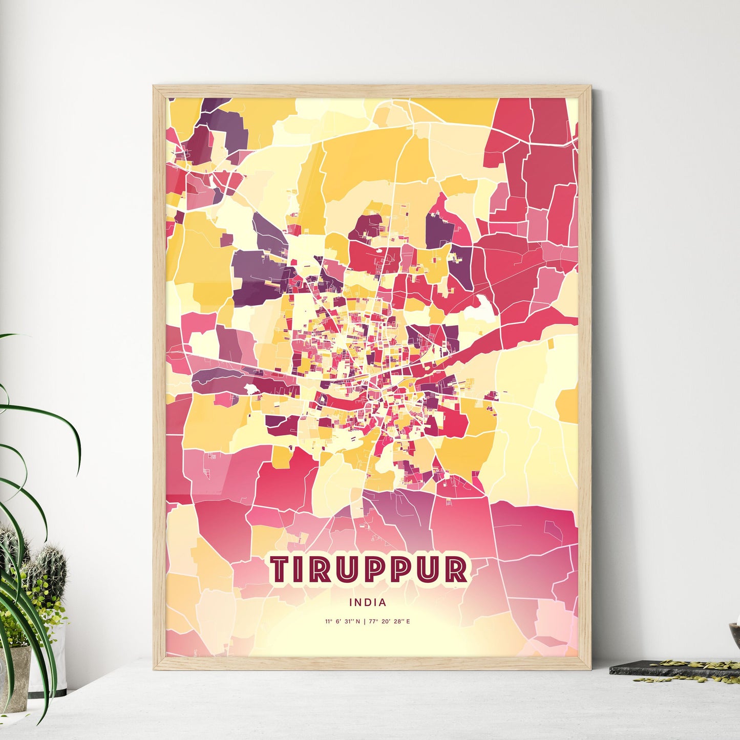 Colorful TIRUPPUR INDIA Fine Art Map Hot Red