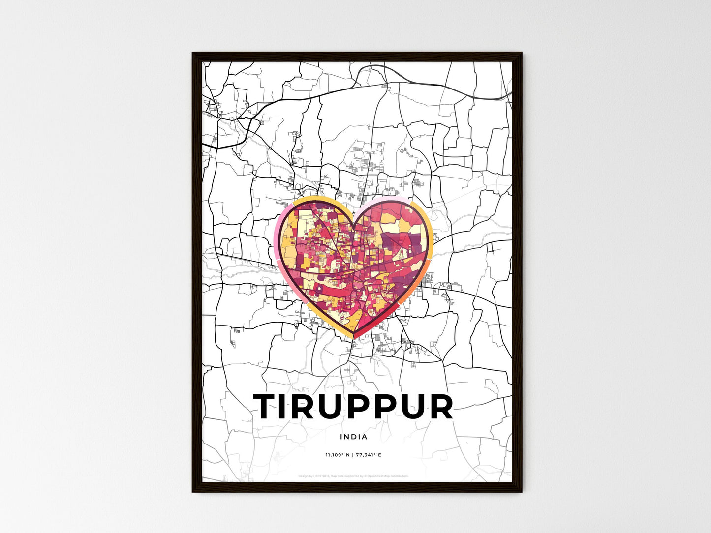 Tiruppur India wedding art map with heart icon