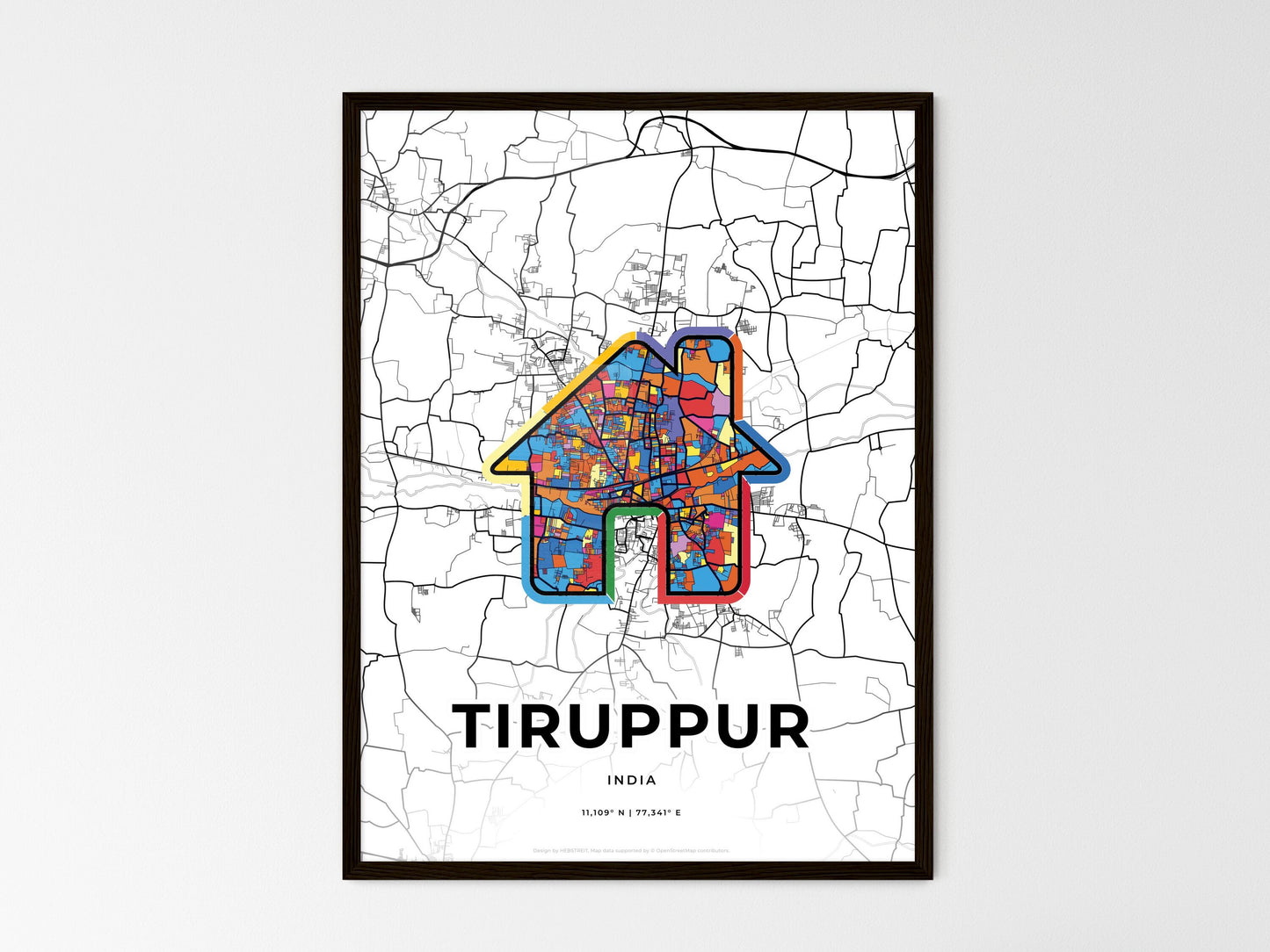 Tiruppur India wedding art map with home icon