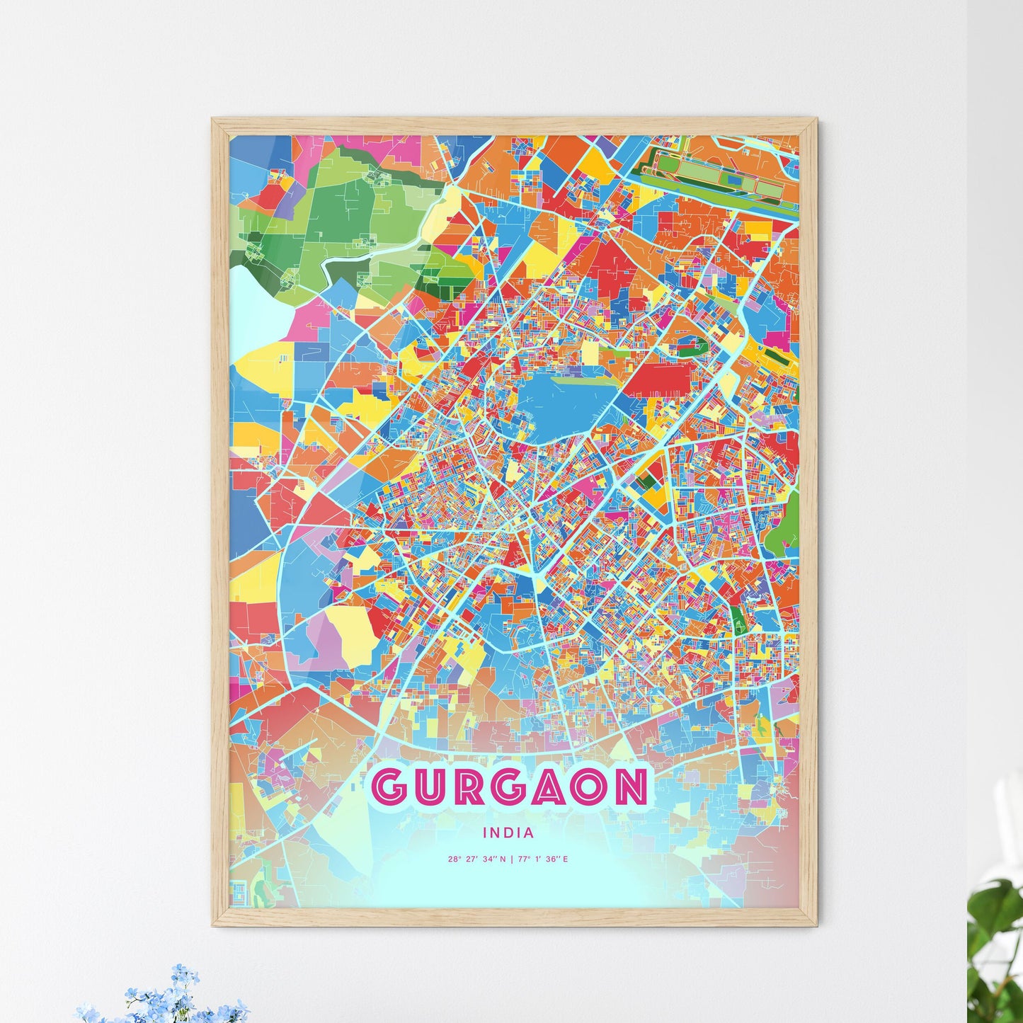 Colorful GURGAON INDIA Fine Art Map Crazy Colors