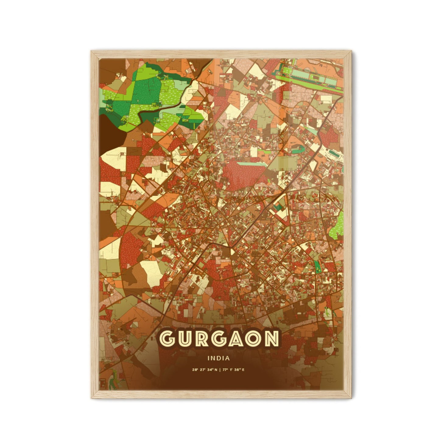 Colorful GURGAON INDIA Fine Art Map Farmhouse