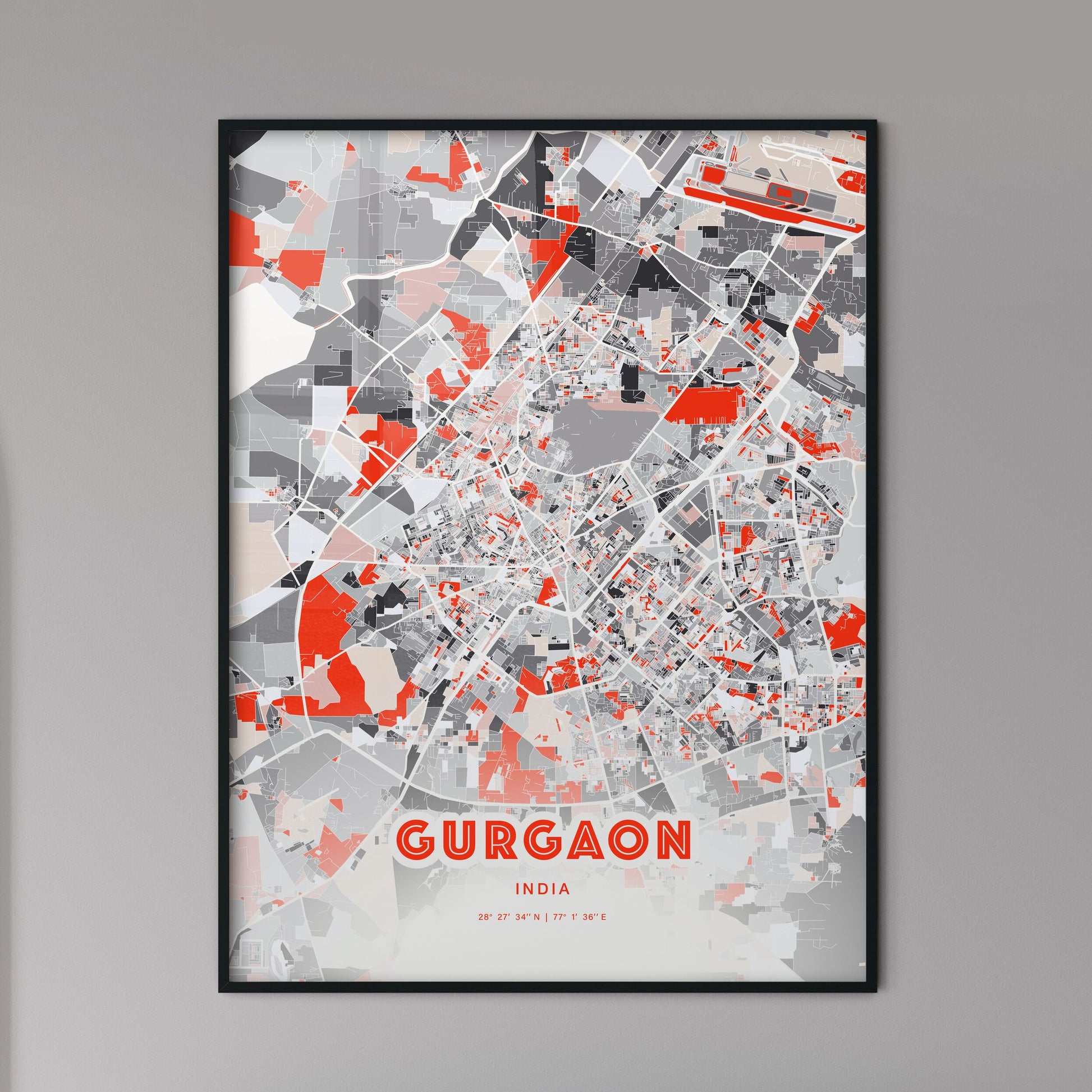 Colorful GURGAON INDIA Fine Art Map Modern