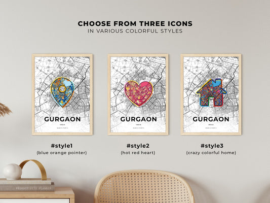 Gurgaon India maps with colorful icons