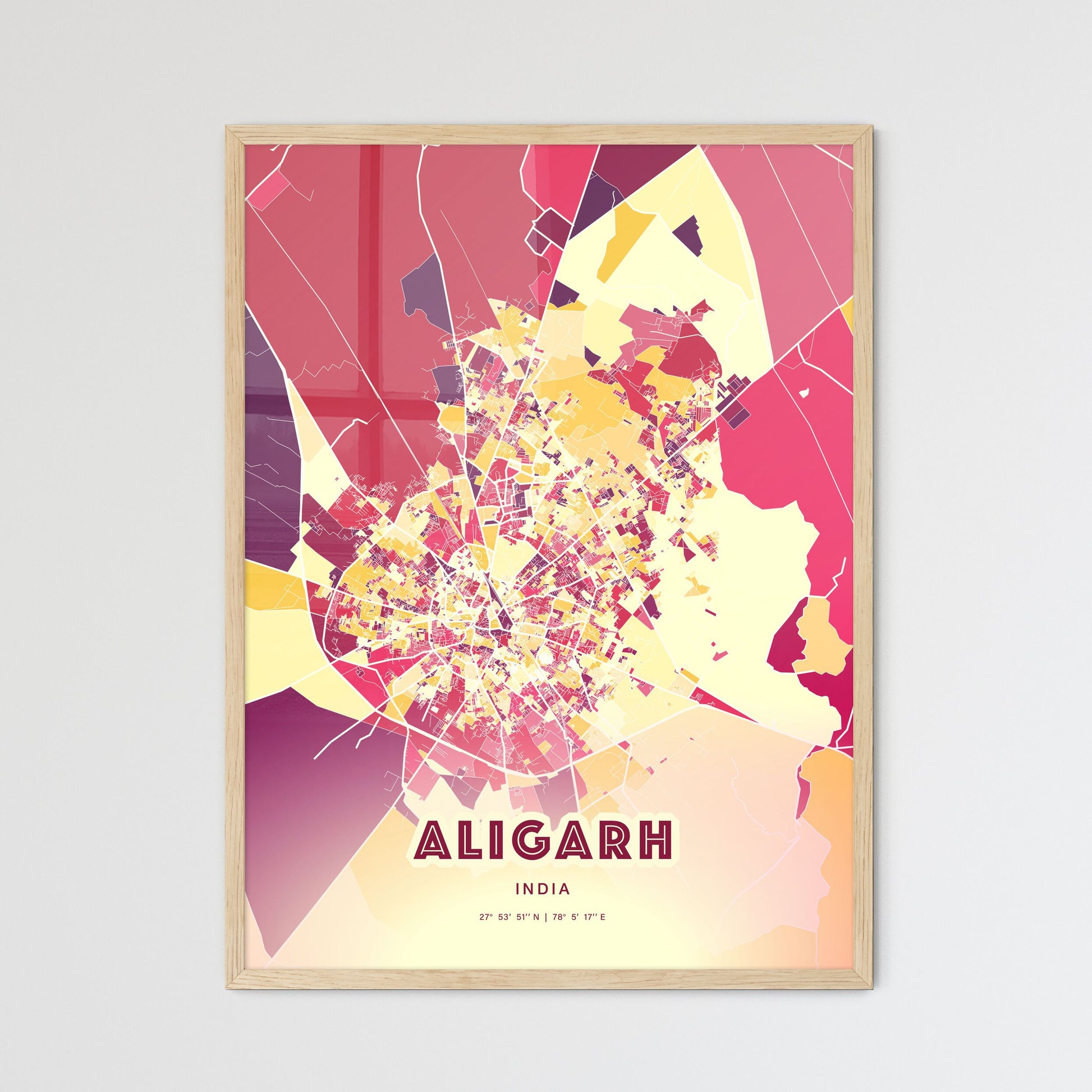 Colorful ALIGARH INDIA Fine Art Map Hot Red