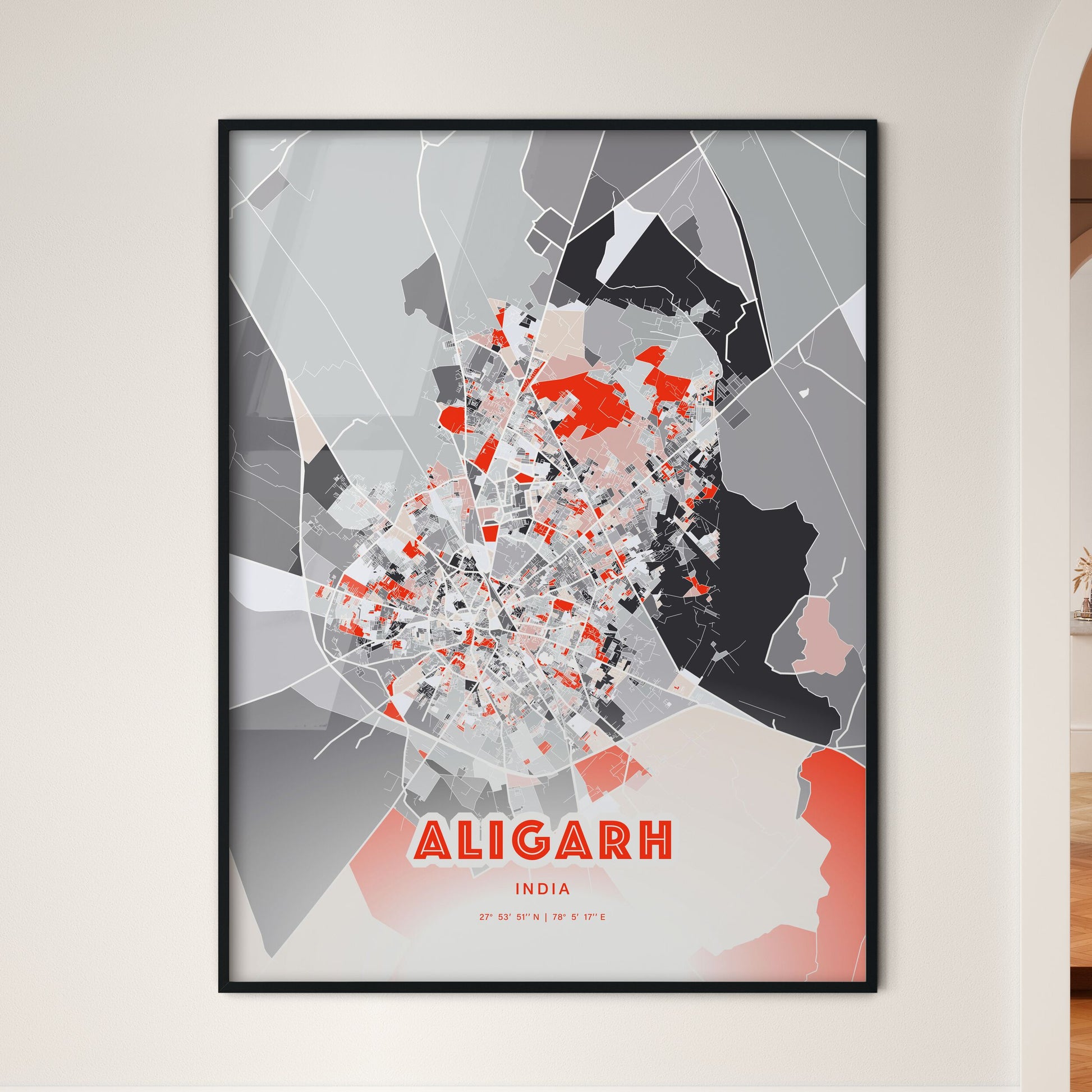 Colorful ALIGARH INDIA Fine Art Map Modern