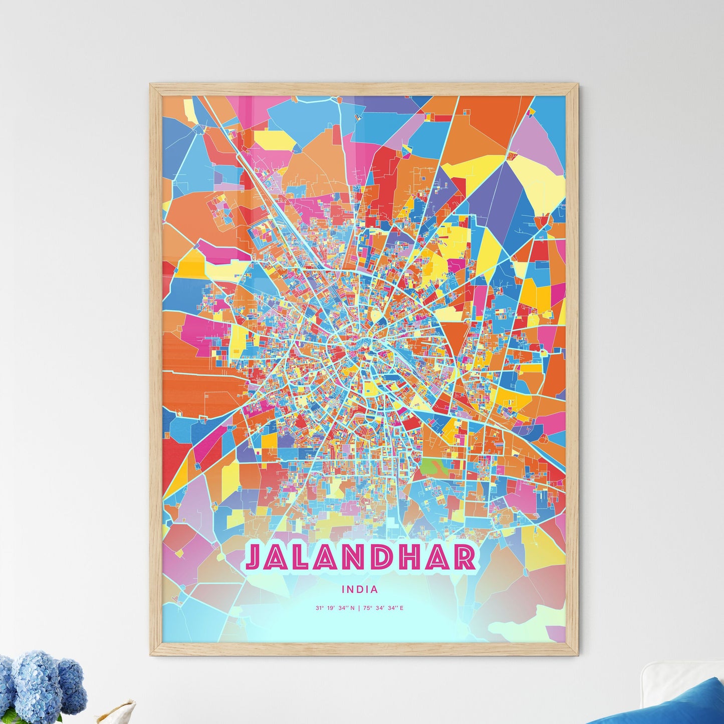 Colorful JALANDHAR INDIA Fine Art Map Crazy Colors