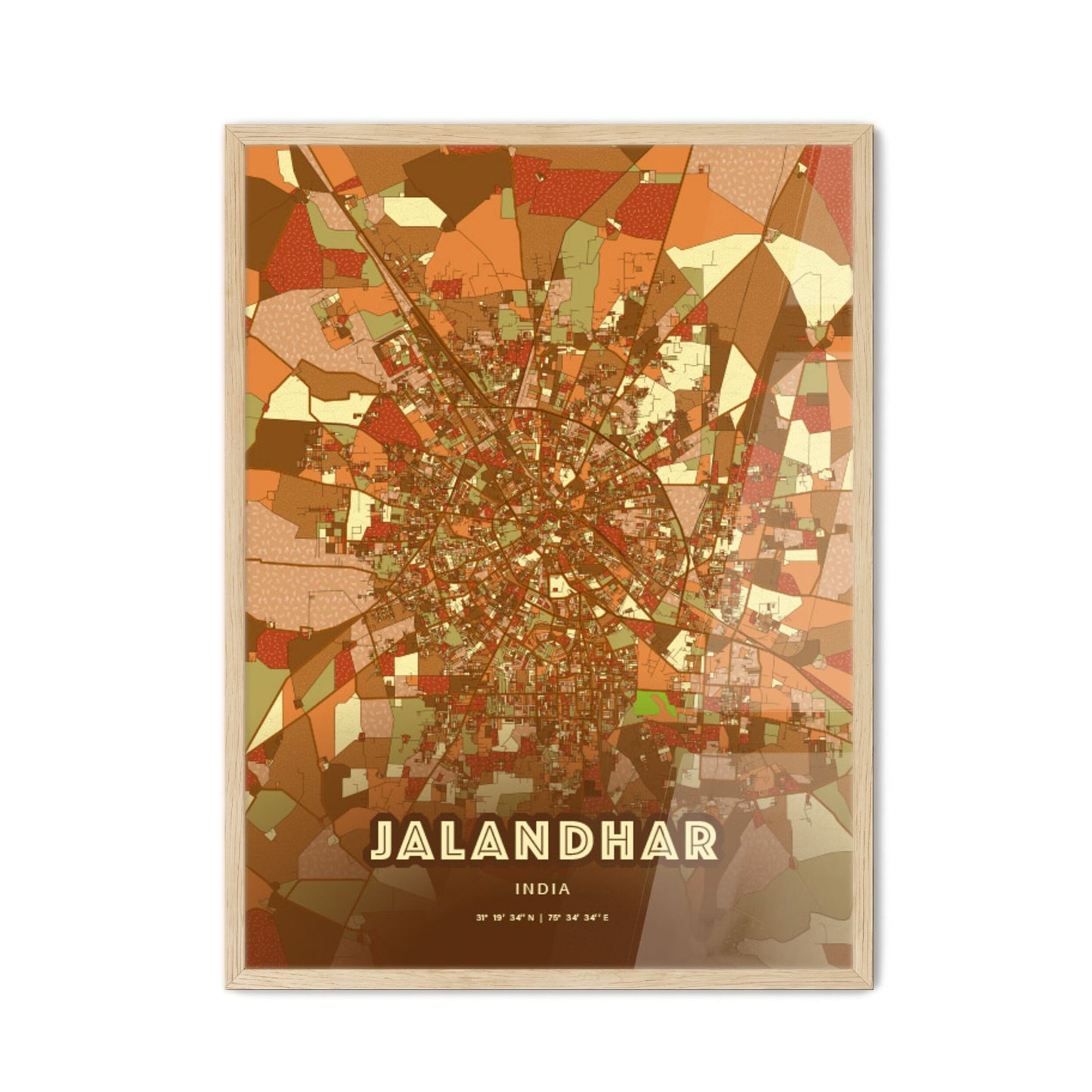 Colorful JALANDHAR INDIA Fine Art Map Farmhouse