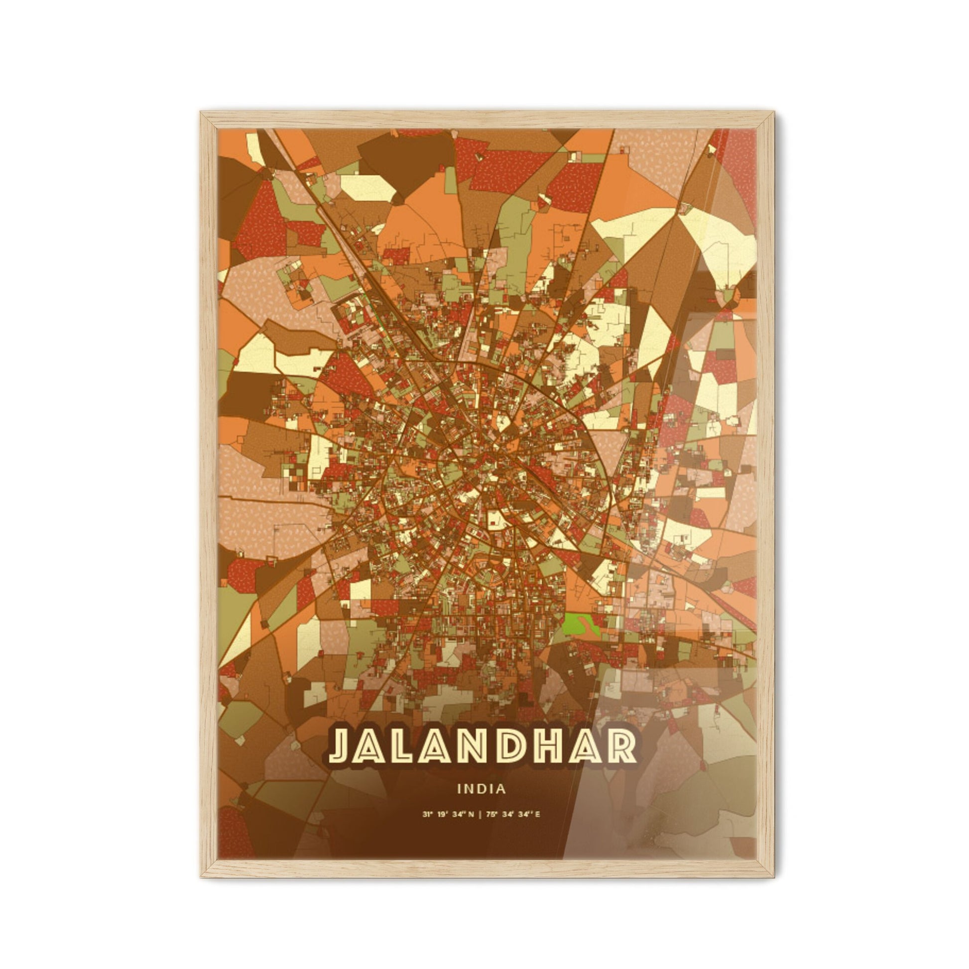 Colorful JALANDHAR INDIA Fine Art Map Farmhouse