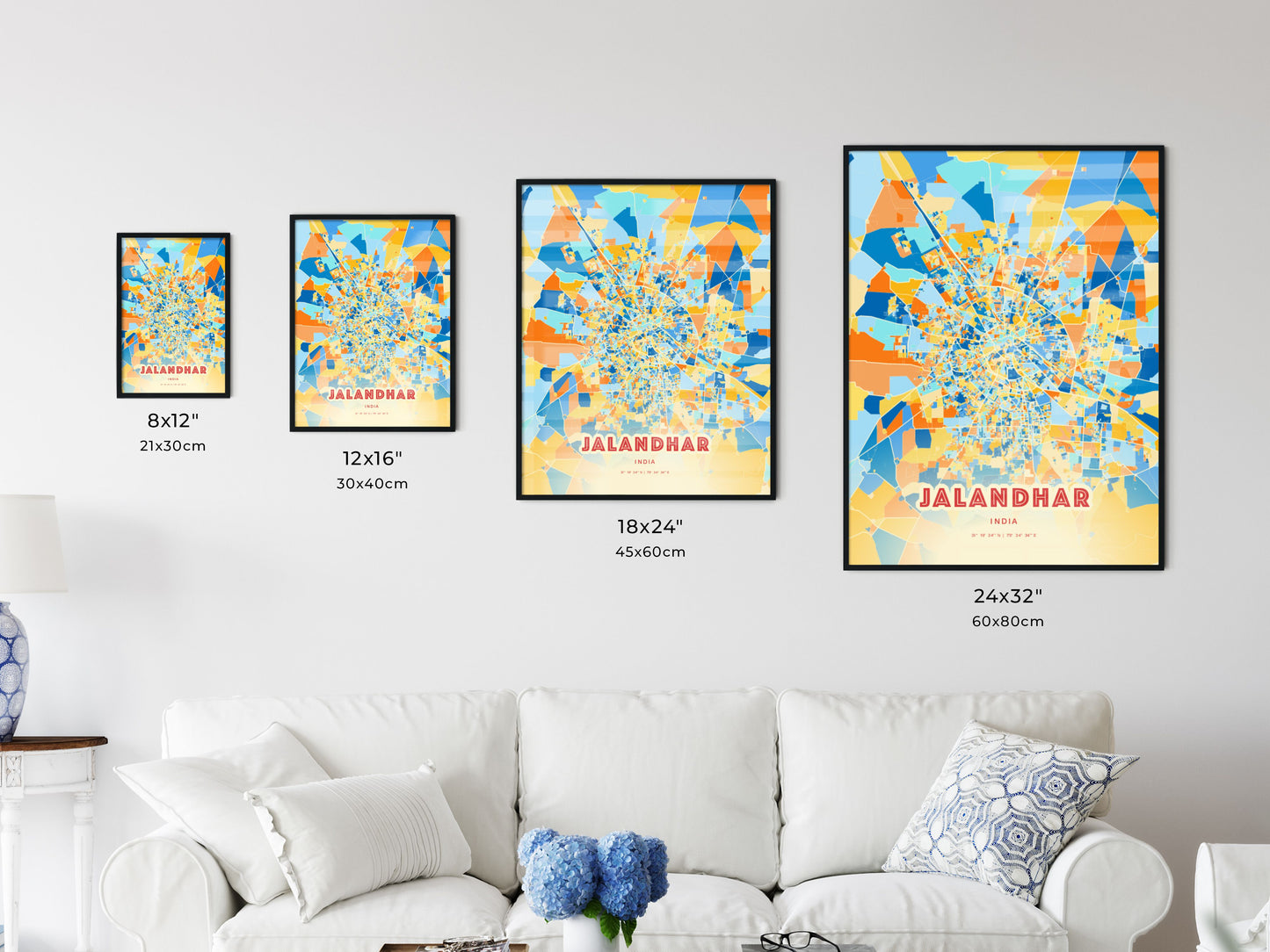 Colorful JALANDHAR INDIA Fine Art Map Blue Orange