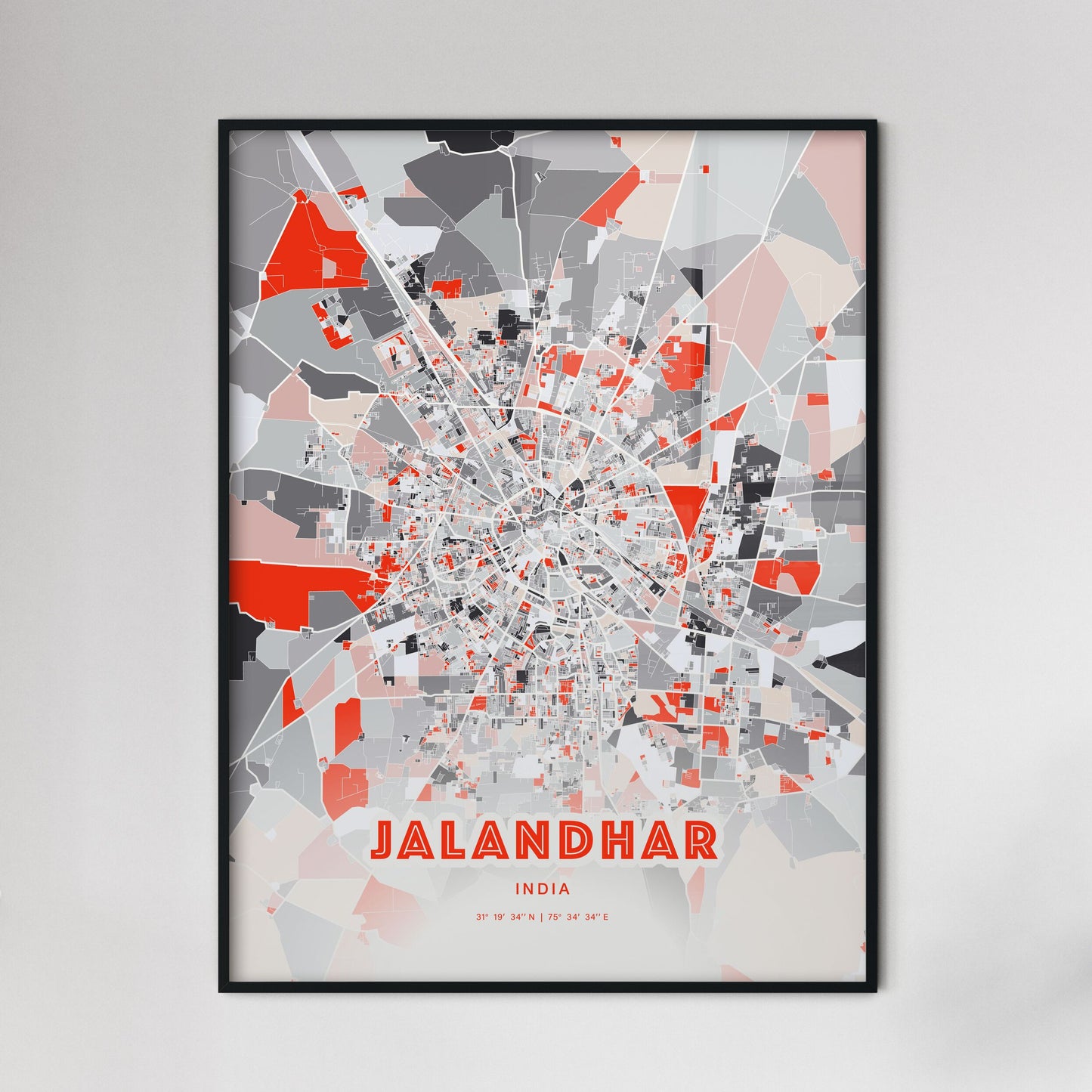 Colorful JALANDHAR INDIA Fine Art Map Modern