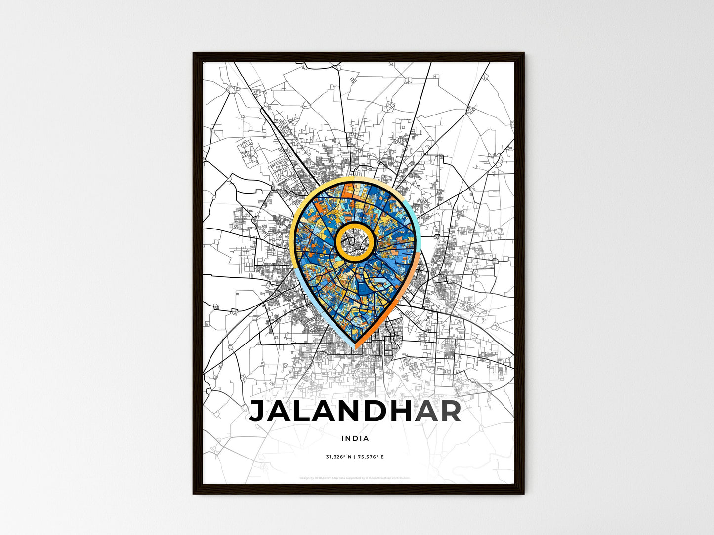 Jalandhar India wedding art map with pointer icon
