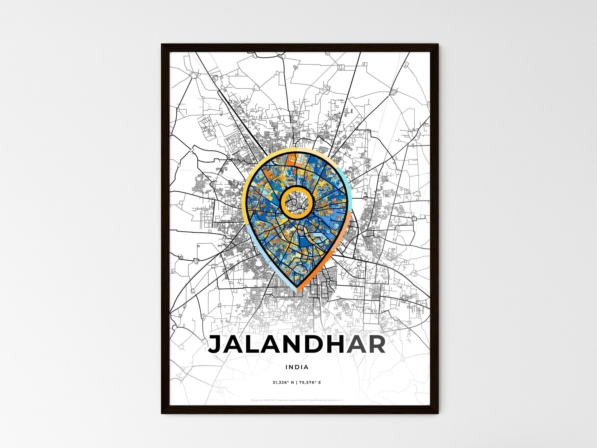 Jalandhar India wedding art map with pointer icon