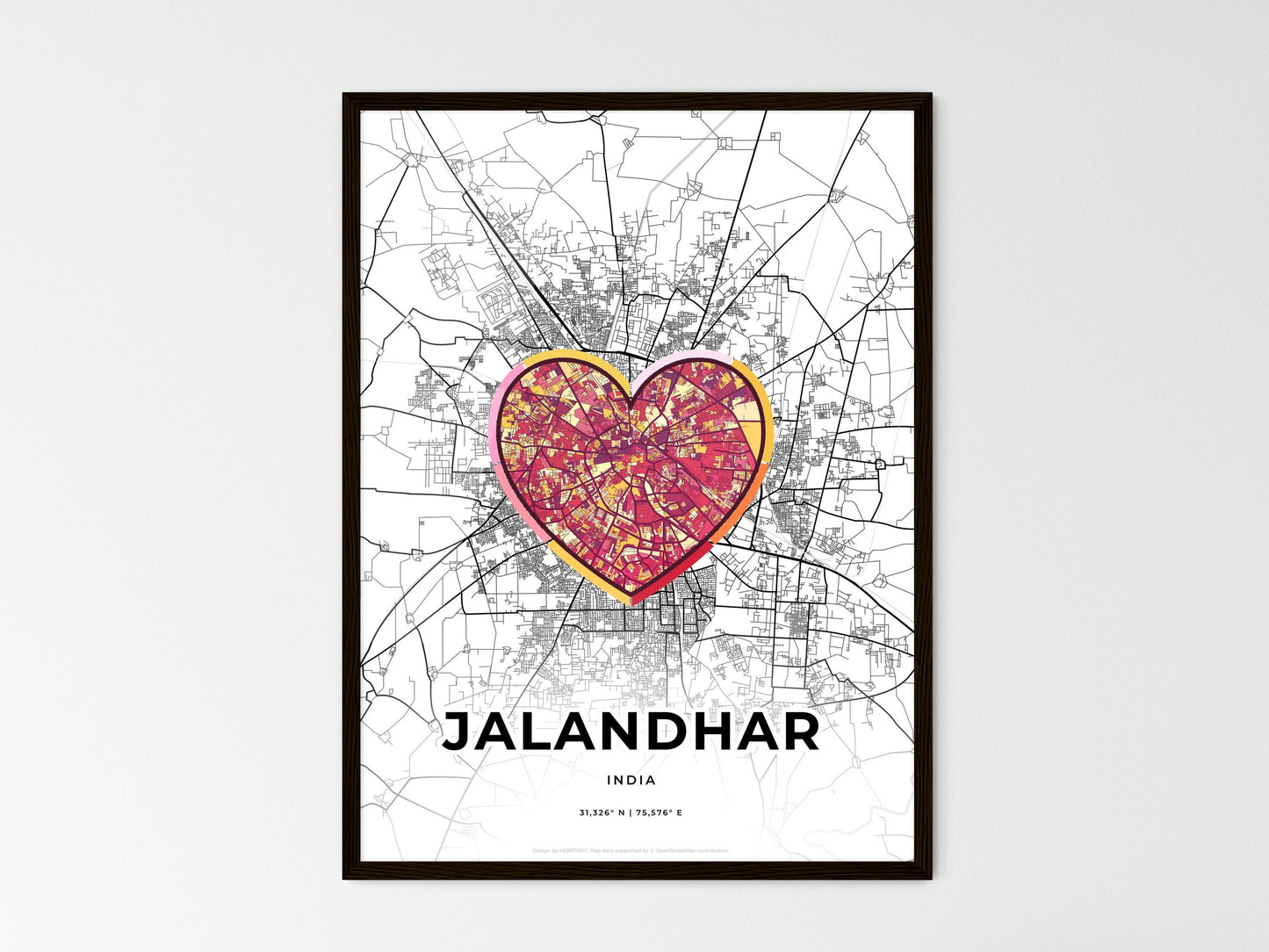 Jalandhar India wedding art map with heart icon