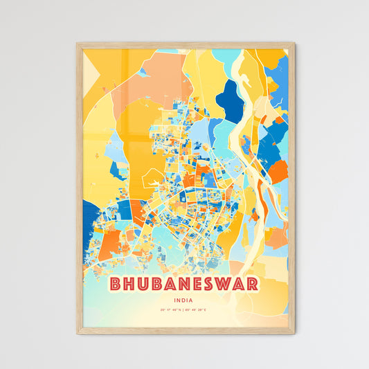 Colorful BHUBANESWAR INDIA Fine Art Map Blue Orange