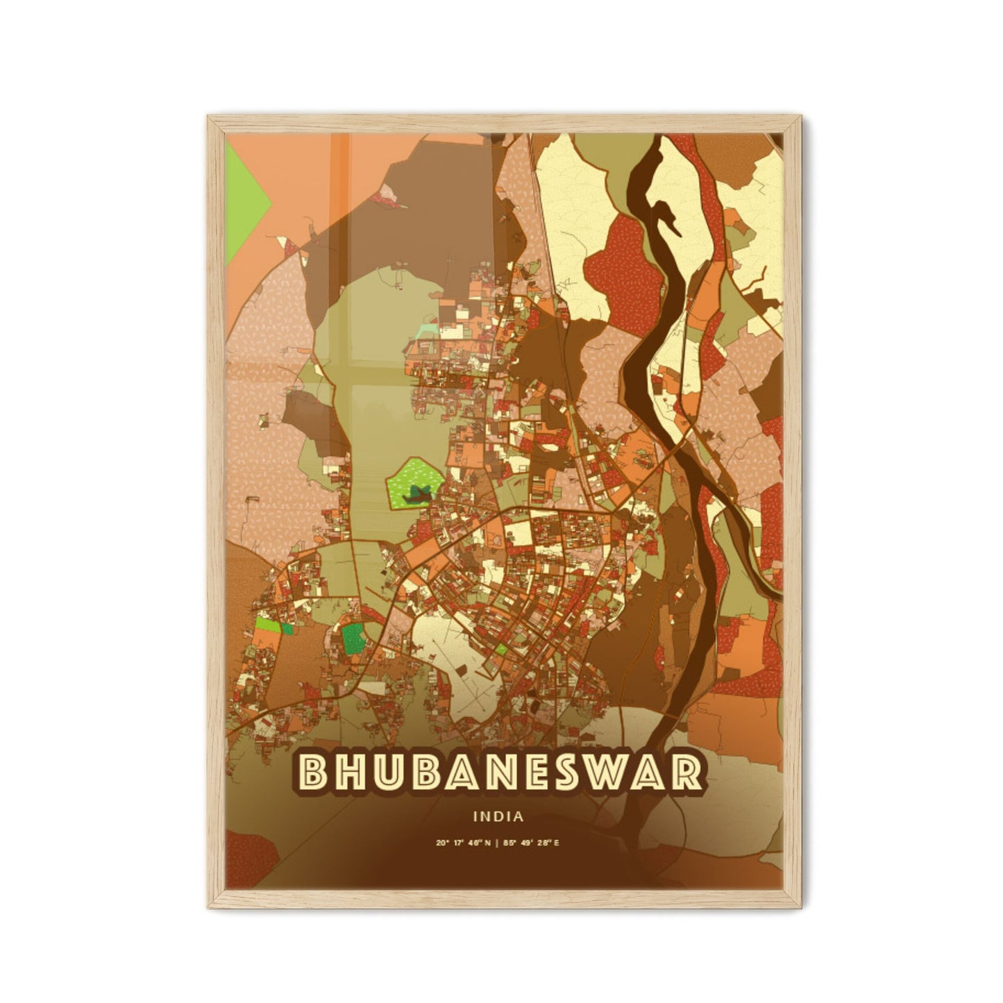 Colorful BHUBANESWAR INDIA Fine Art Map Farmhouse