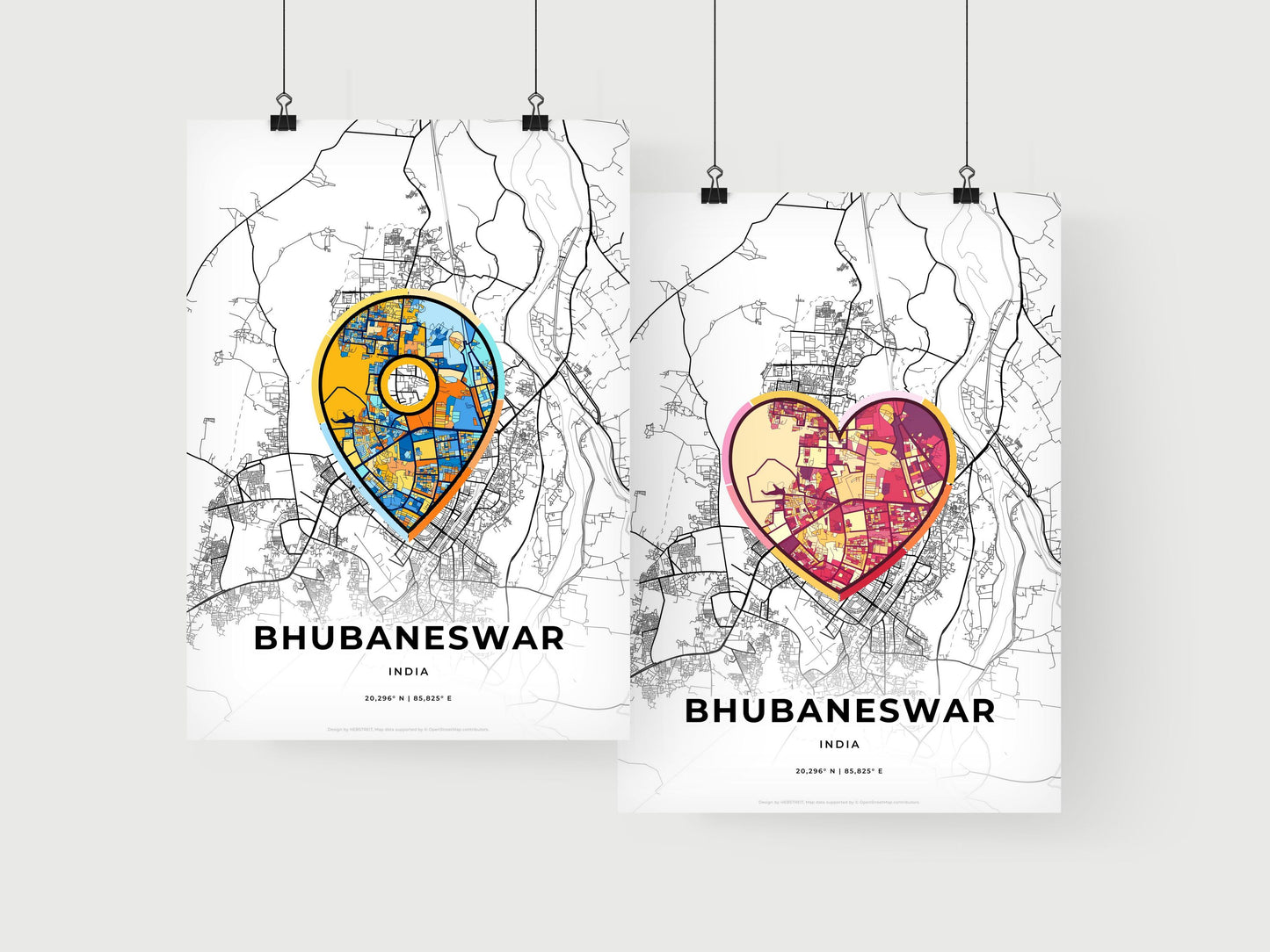 BHUBANESWAR INDIA minimal art map with a colorful icon. Where it all began, Couple map gift.