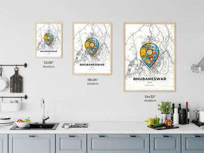 BHUBANESWAR INDIA minimal art map with a colorful icon. Where it all began, Couple map gift.