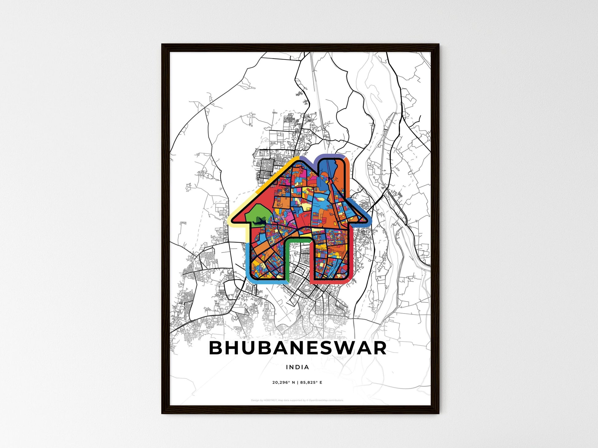 BHUBANESWAR INDIA minimal art map with a colorful icon. Where it all began, Couple map gift. Style 3