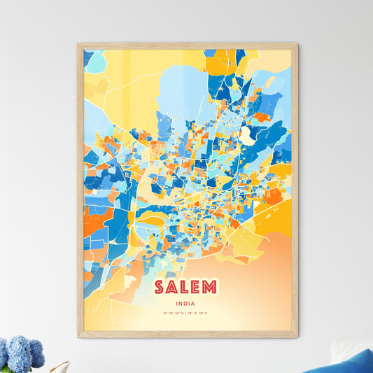 Colorful SALEM INDIA Fine Art Map Blue Orange