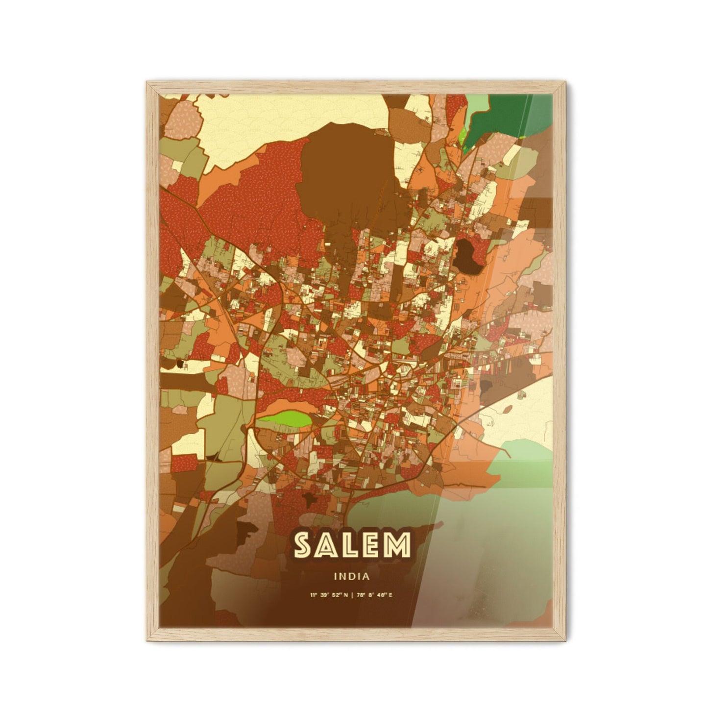 Colorful SALEM INDIA Fine Art Map Farmhouse