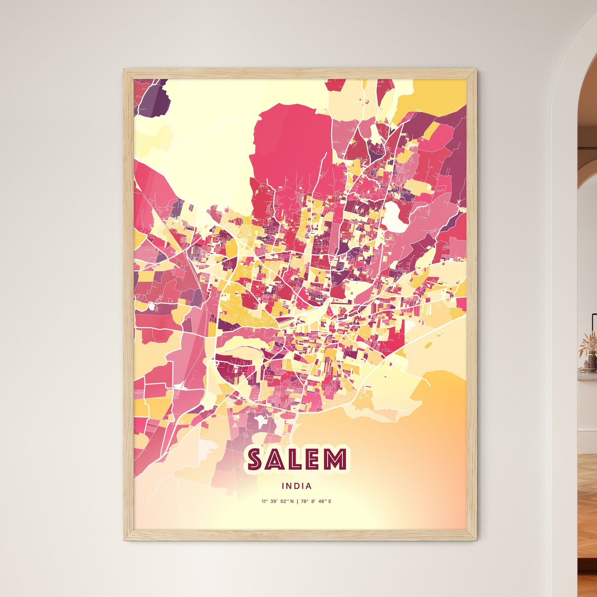 Colorful SALEM INDIA Fine Art Map Hot Red