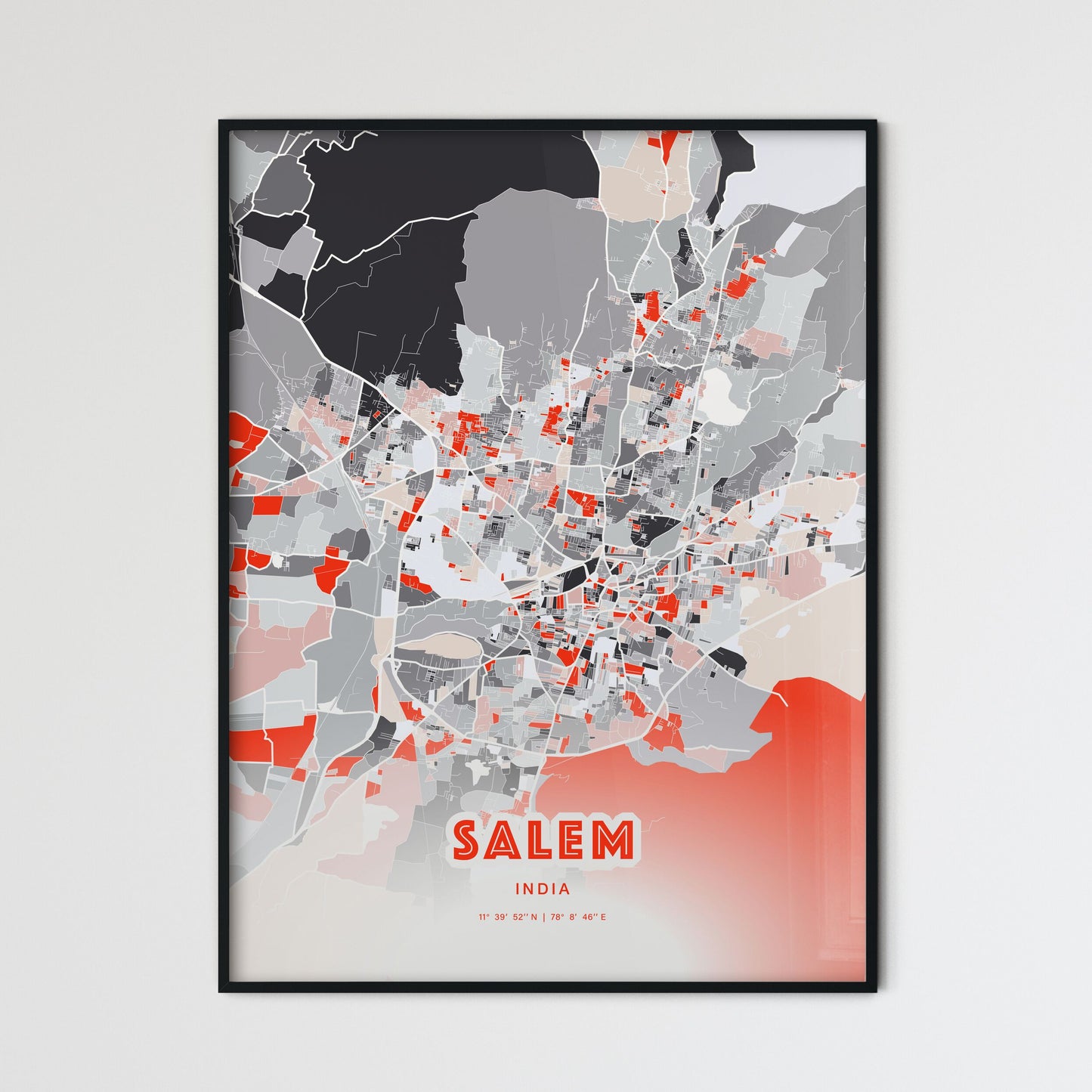 Colorful SALEM INDIA Fine Art Map Modern