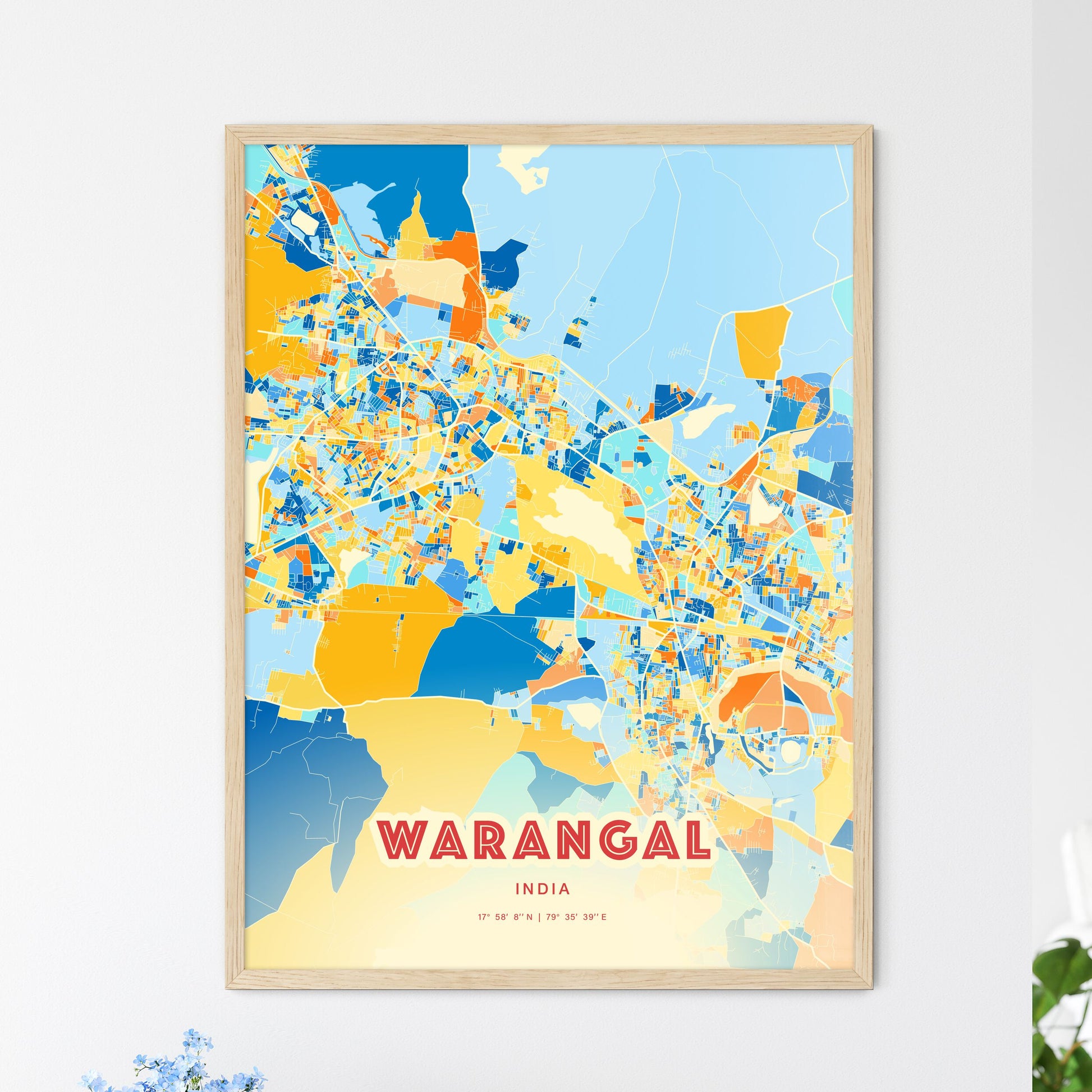 Colorful WARANGAL INDIA Fine Art Map Blue Orange