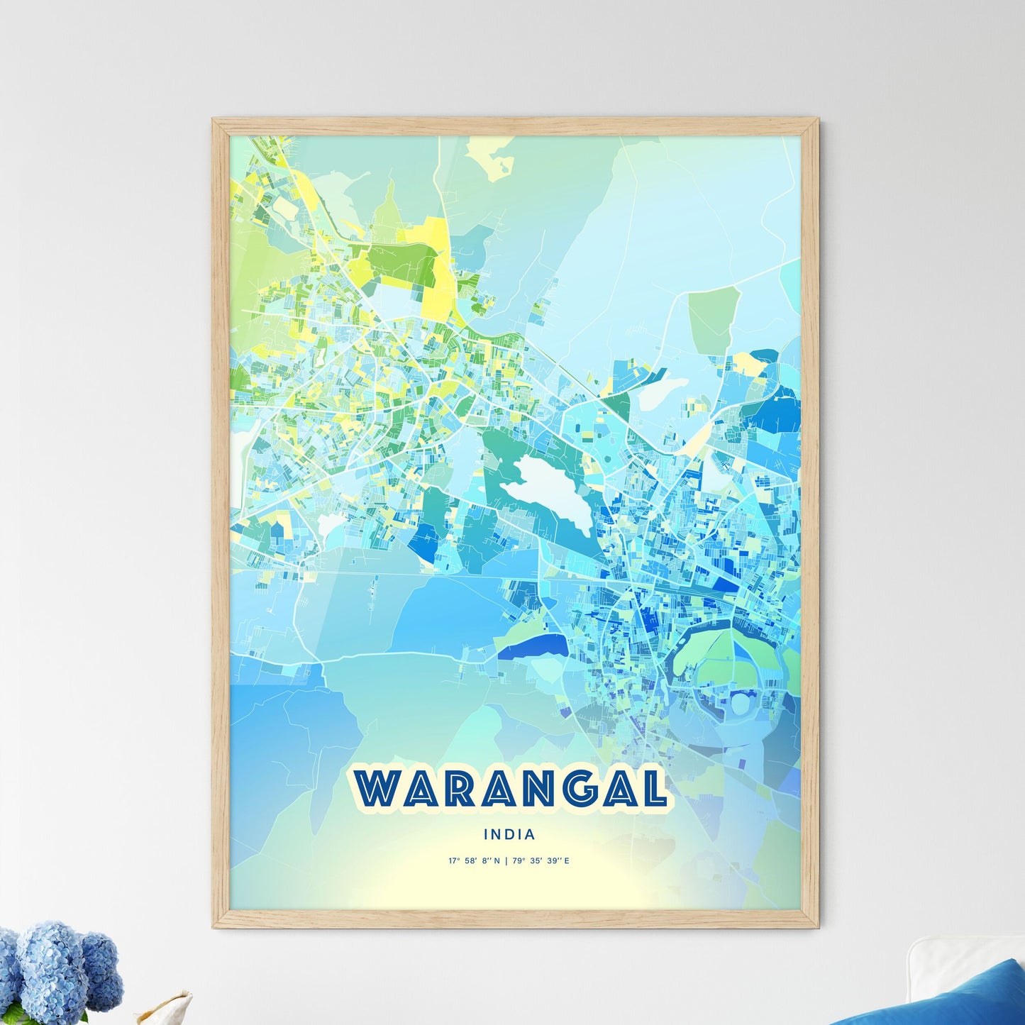 Colorful WARANGAL INDIA Fine Art Map Cool Blue