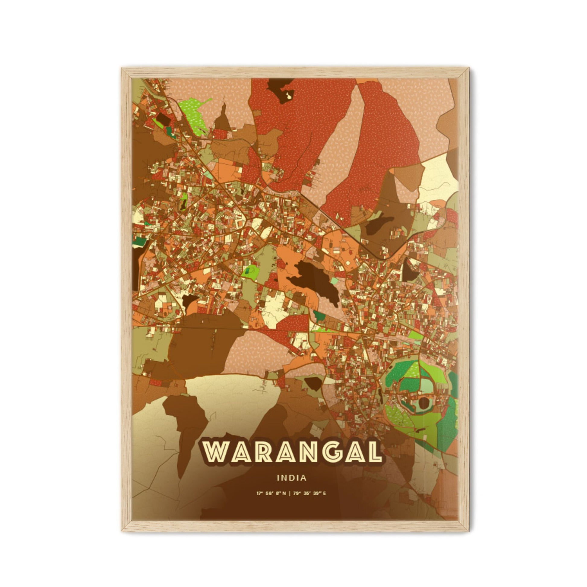 Colorful WARANGAL INDIA Fine Art Map Farmhouse