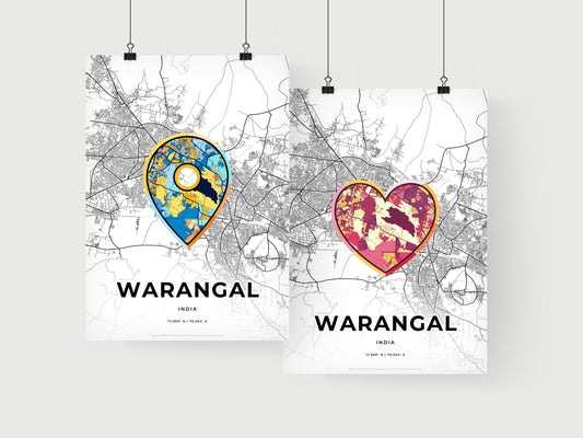 WARANGAL INDIA minimal art map with a colorful icon. Where it all began, Couple map gift.
