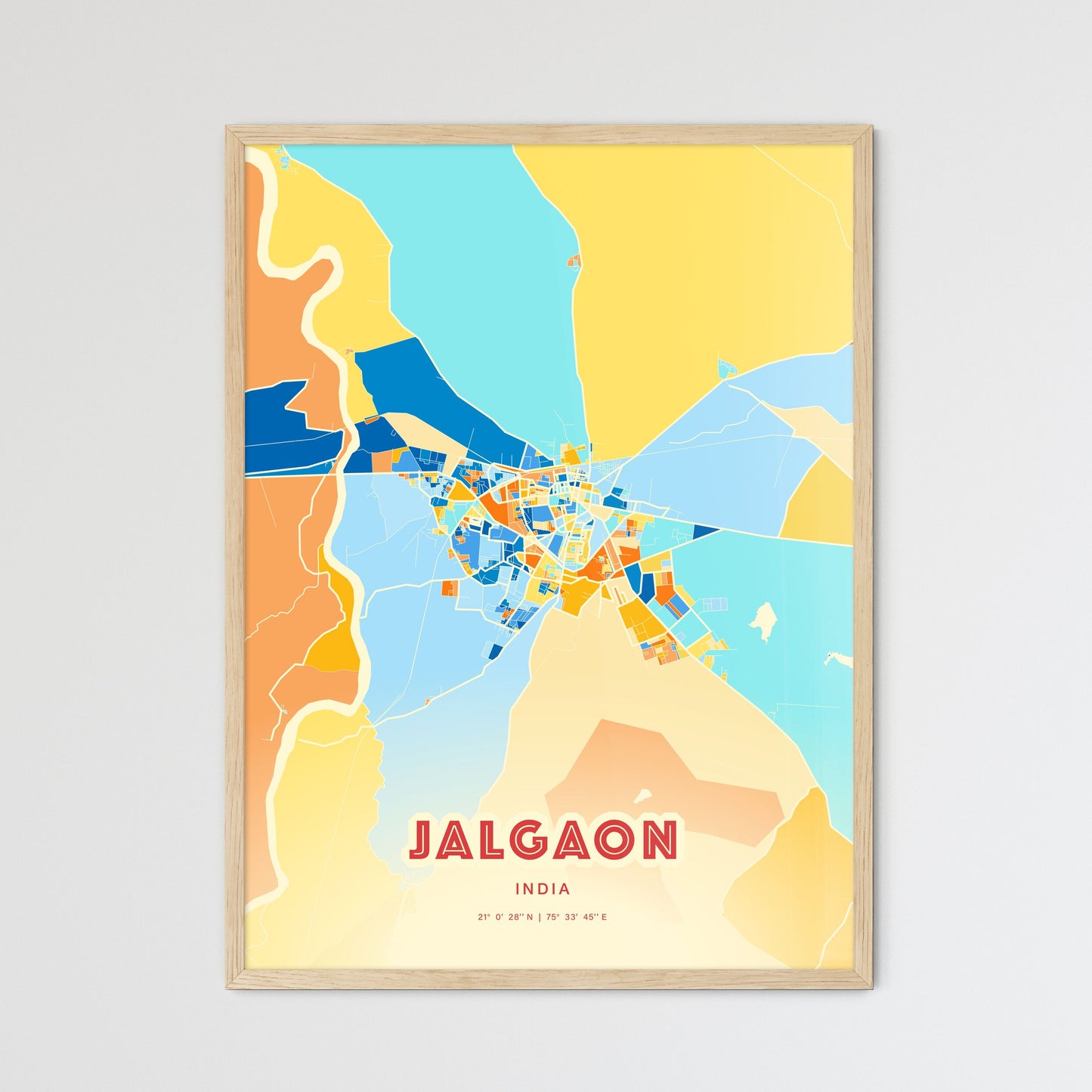 Colorful JALGAON INDIA Fine Art Map Blue Orange