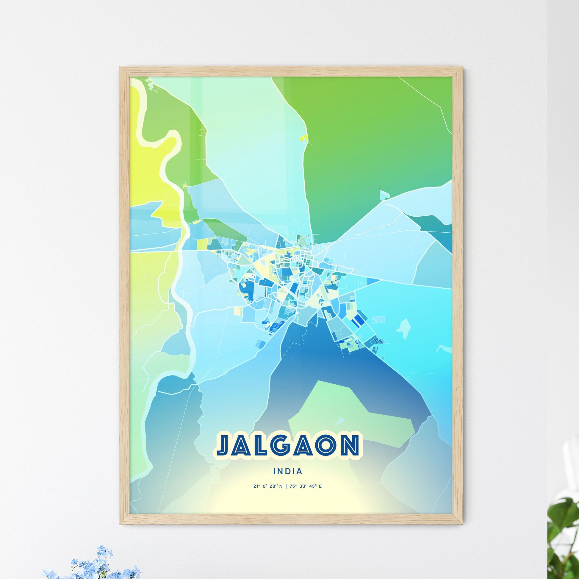 Colorful JALGAON INDIA Fine Art Map Cool Blue