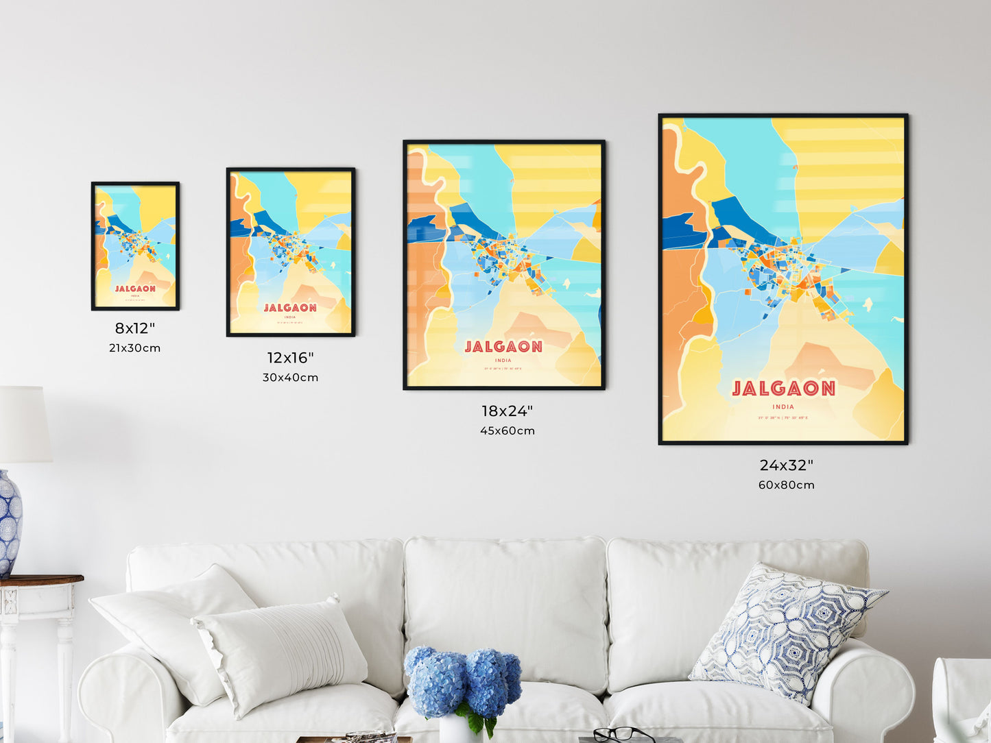 Colorful JALGAON INDIA Fine Art Map Blue Orange