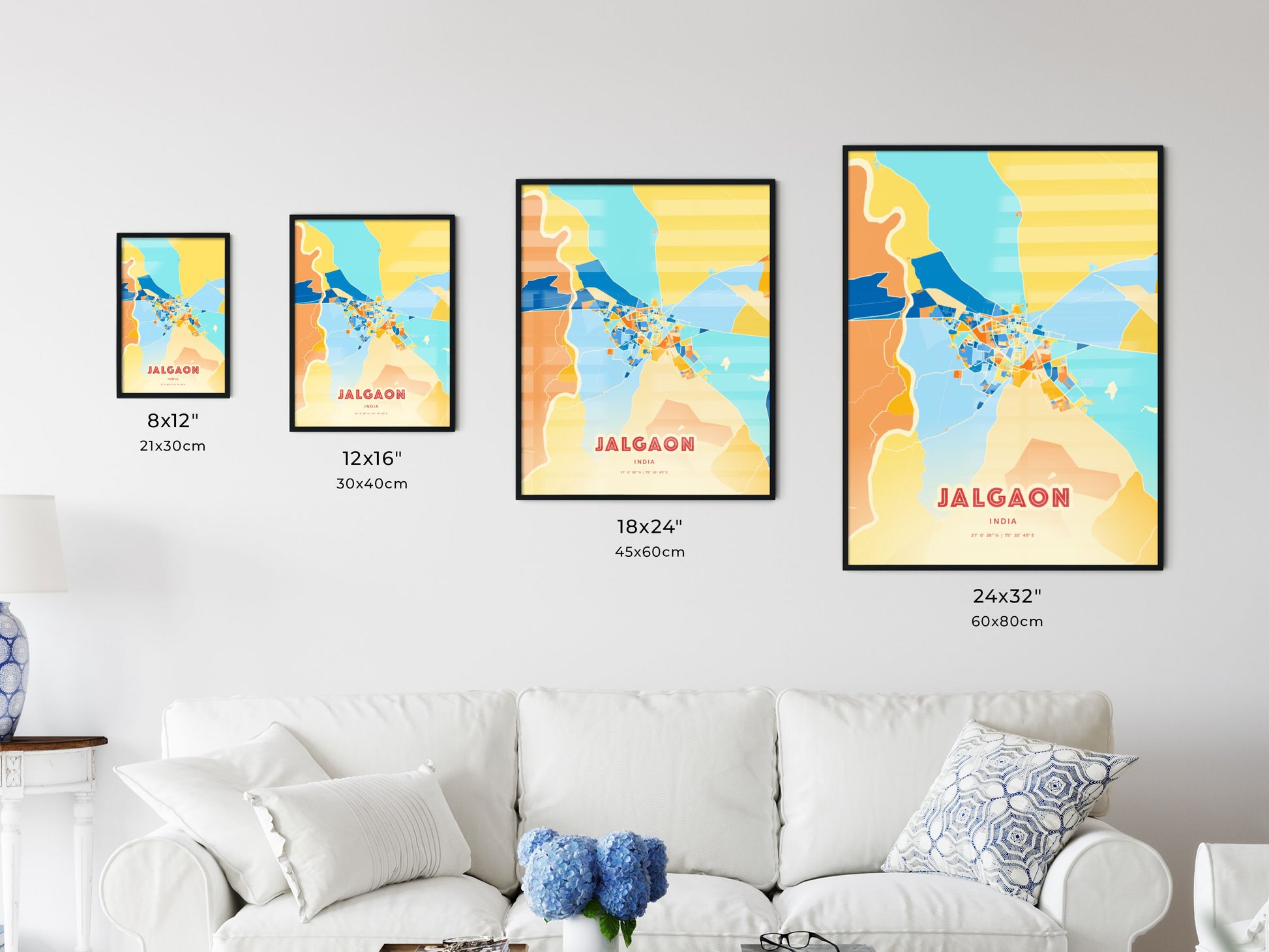 Colorful JALGAON INDIA Fine Art Map Blue Orange