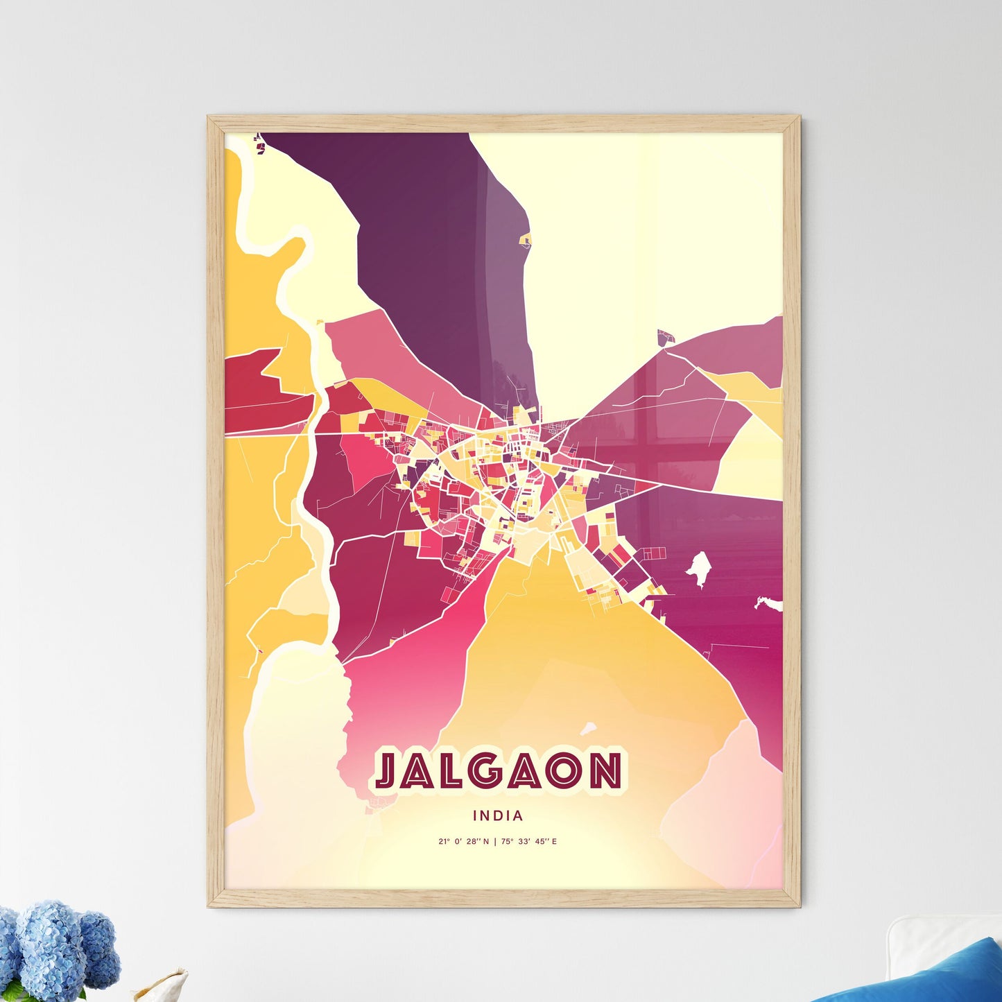 Colorful JALGAON INDIA Fine Art Map Hot Red