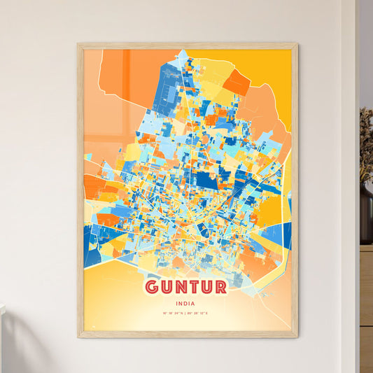 Colorful GUNTUR INDIA Fine Art Map Blue Orange