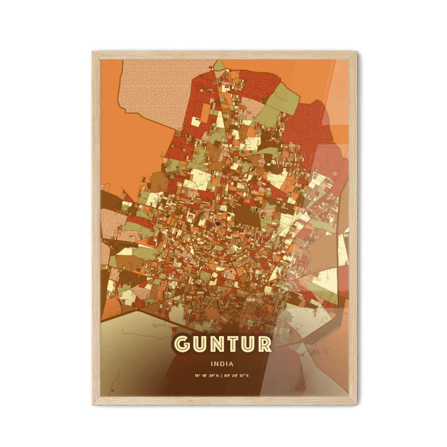 Colorful GUNTUR INDIA Fine Art Map Farmhouse