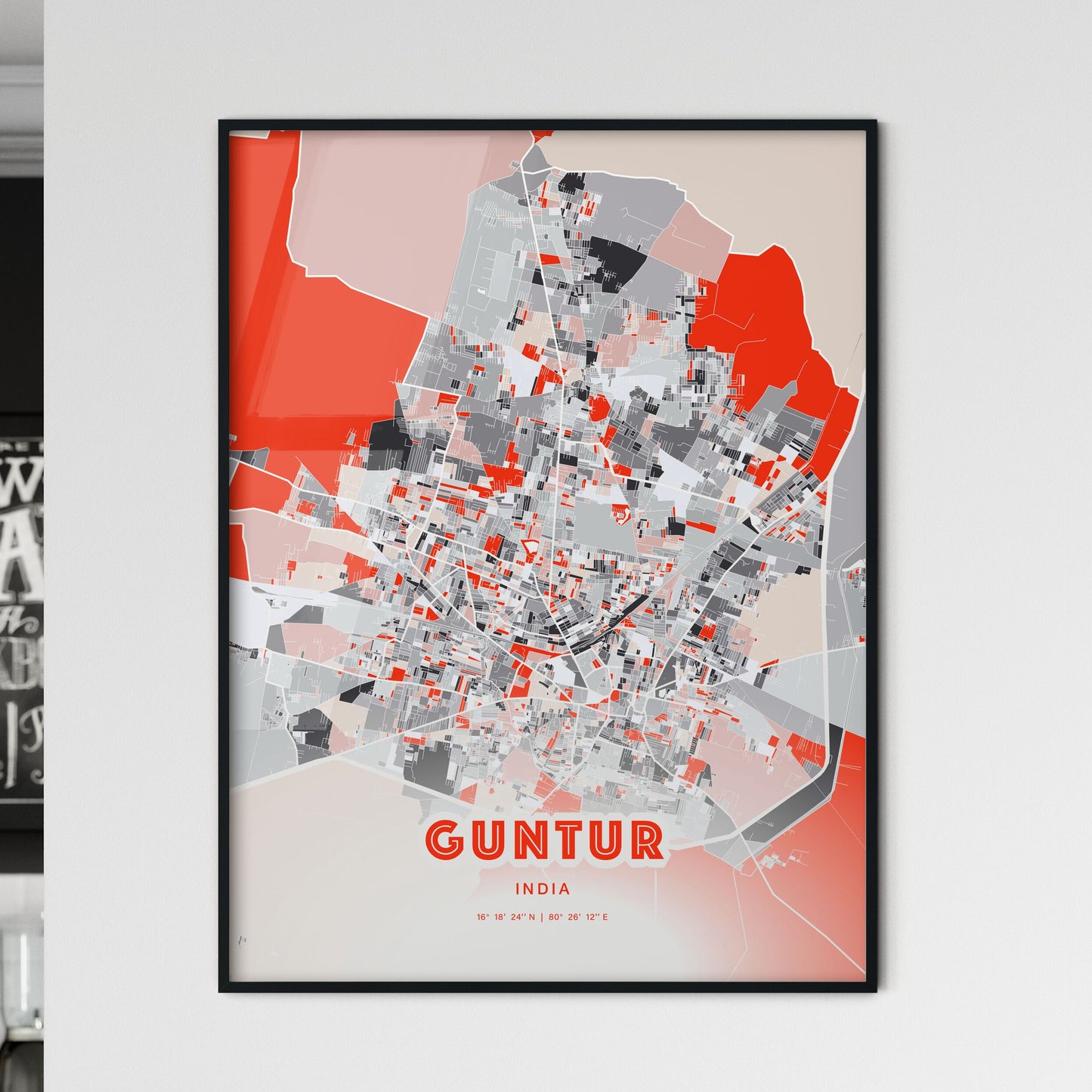 Colorful GUNTUR INDIA Fine Art Map Modern