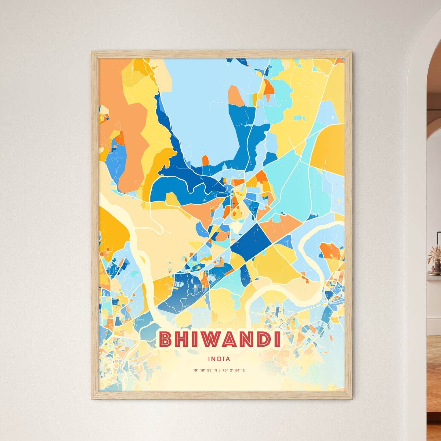 Colorful BHIWANDI INDIA Fine Art Map Blue Orange